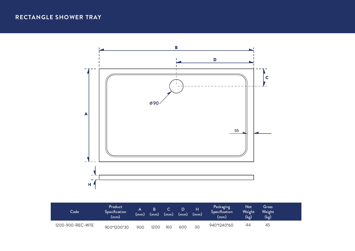 1200X900 Shower Tray