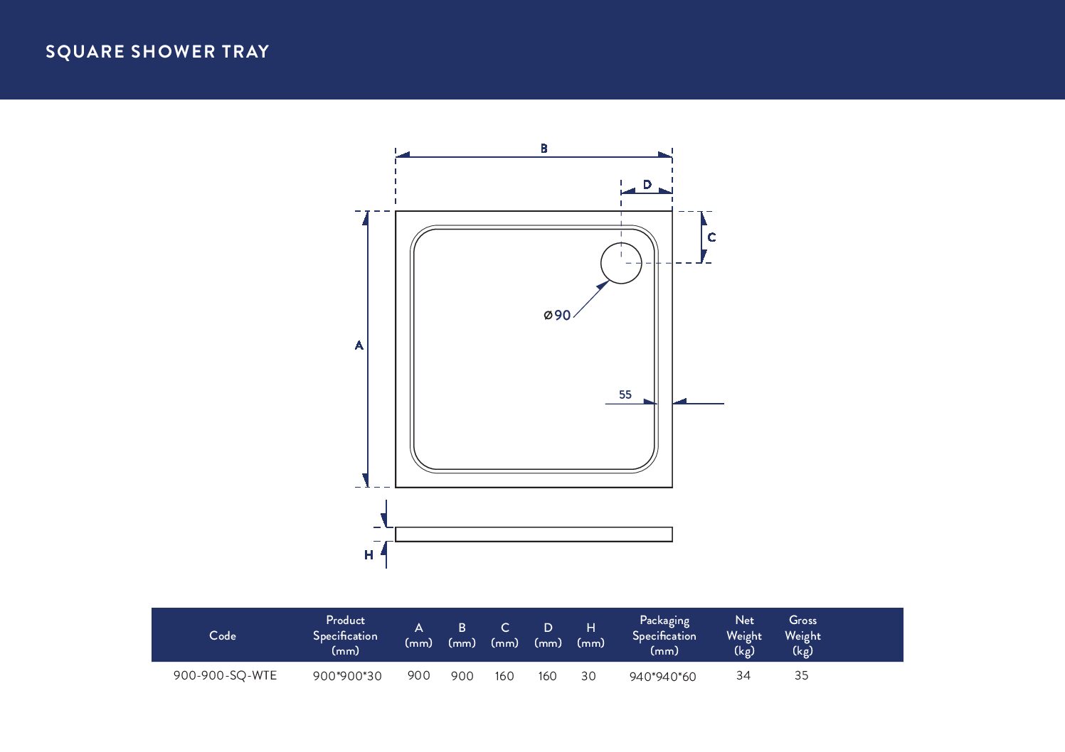 900X900 Shower Tray