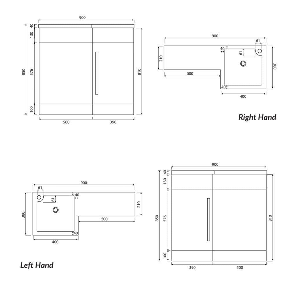 Aster 900 L Shape Vanity Set