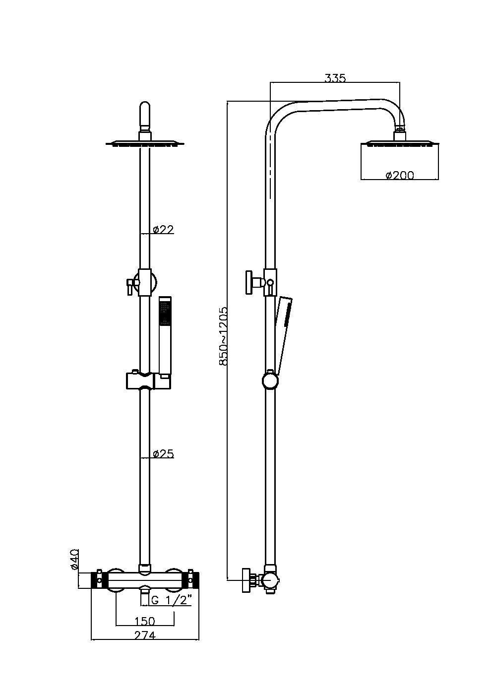 Alpha Brushed Brass Round Rigid Riser Shower