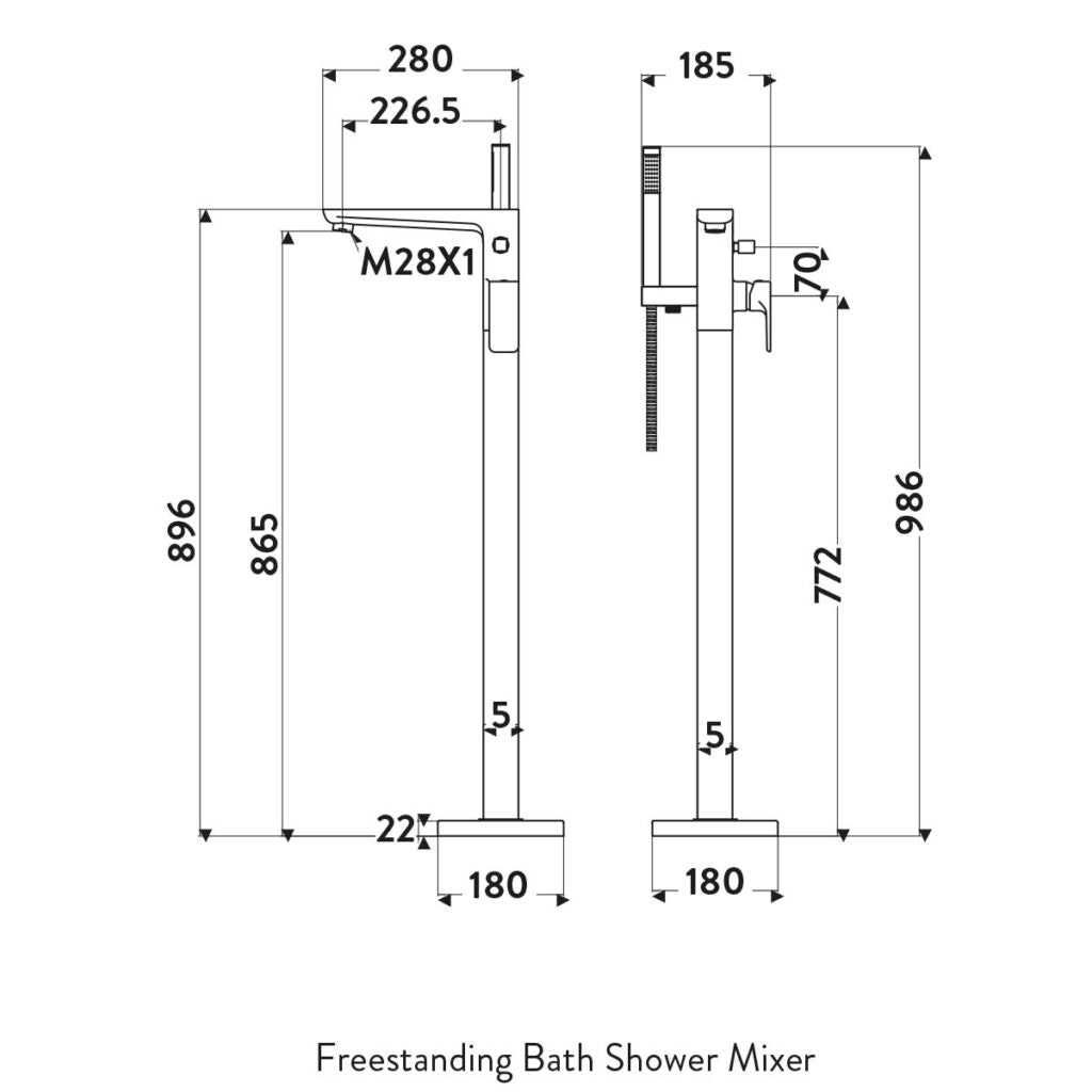 Fluro Free Standing Bath Shower Mixer