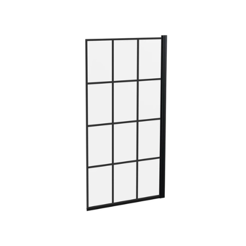 Square Hinged Bath Screen Black Grid