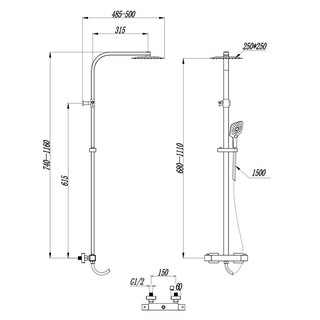 Hilton chrome Square mixer shower