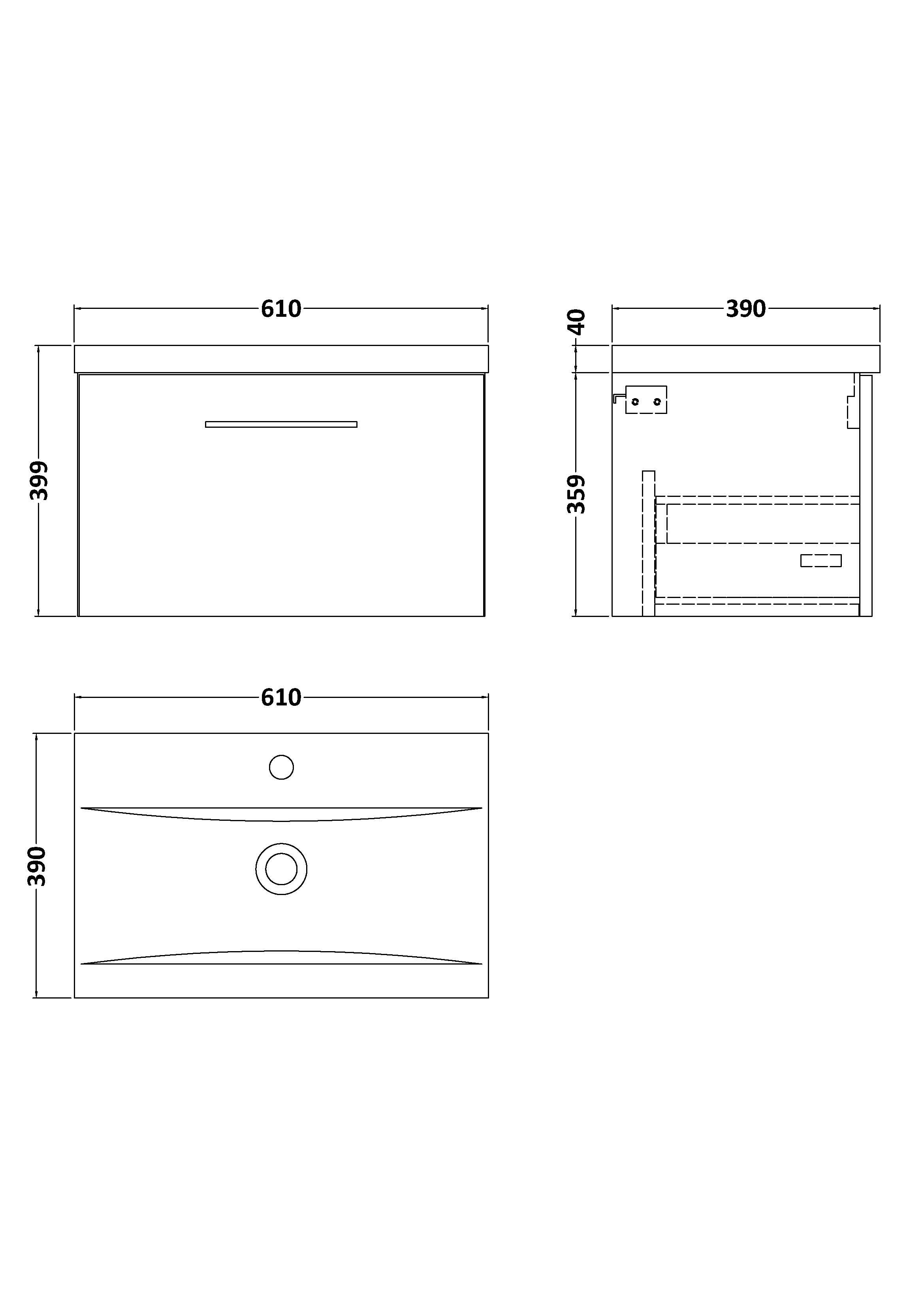 Arko 600mm Wall Hung 1-Drawer Vanity