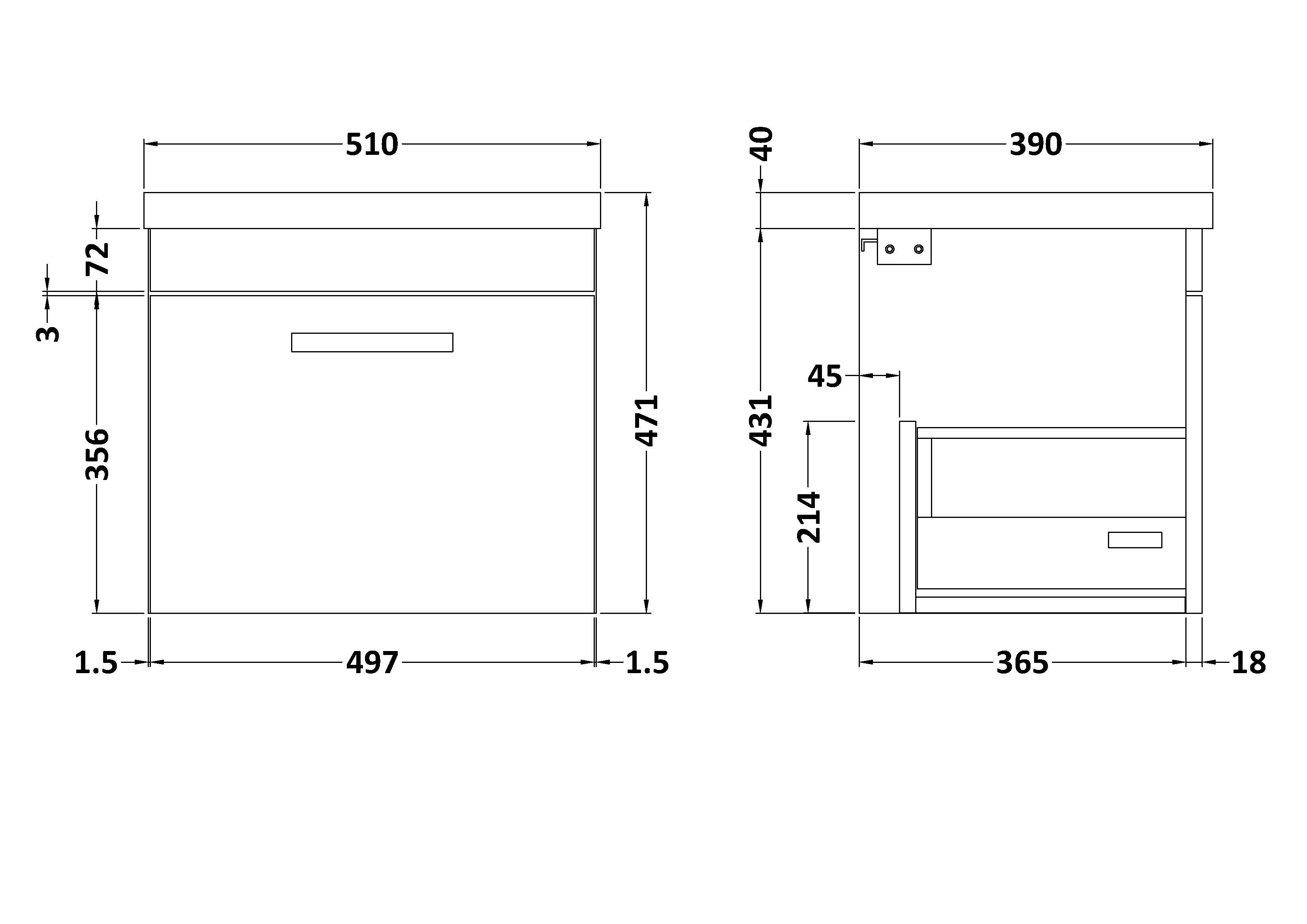 Reina 500mm Wall Hung 1-Drawer Vanity