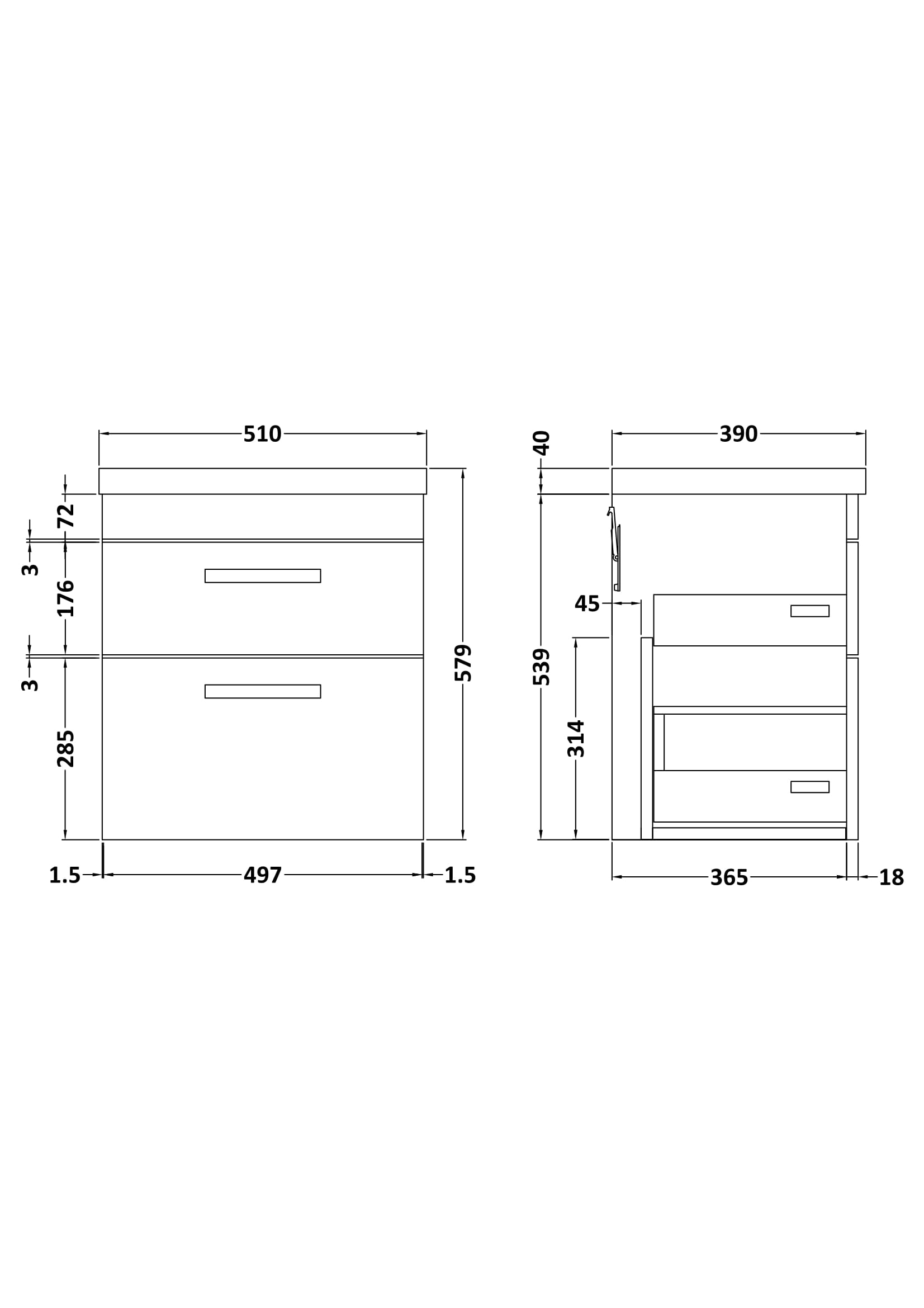 Reina 500mm Wall Hung 2-Drawer Vanity