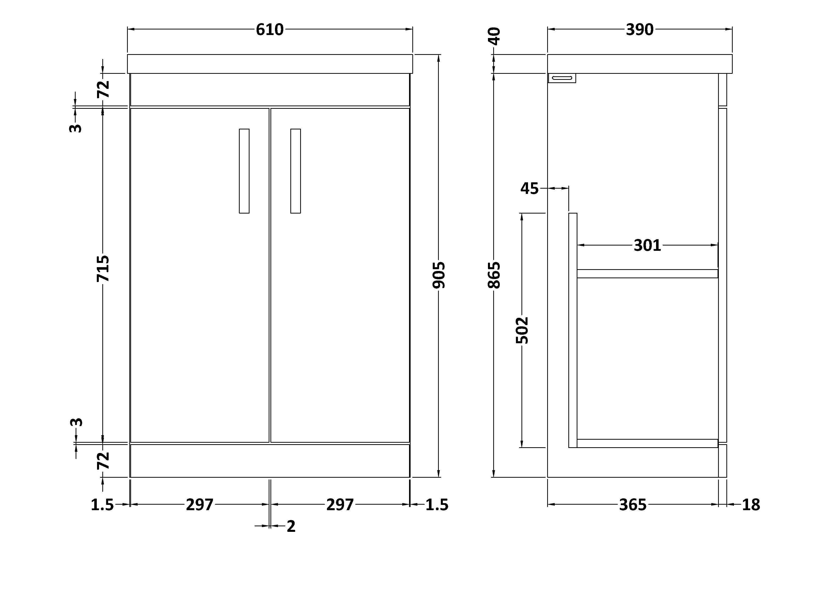 Reina 600mm Floor Standing 2-Door Vanity
