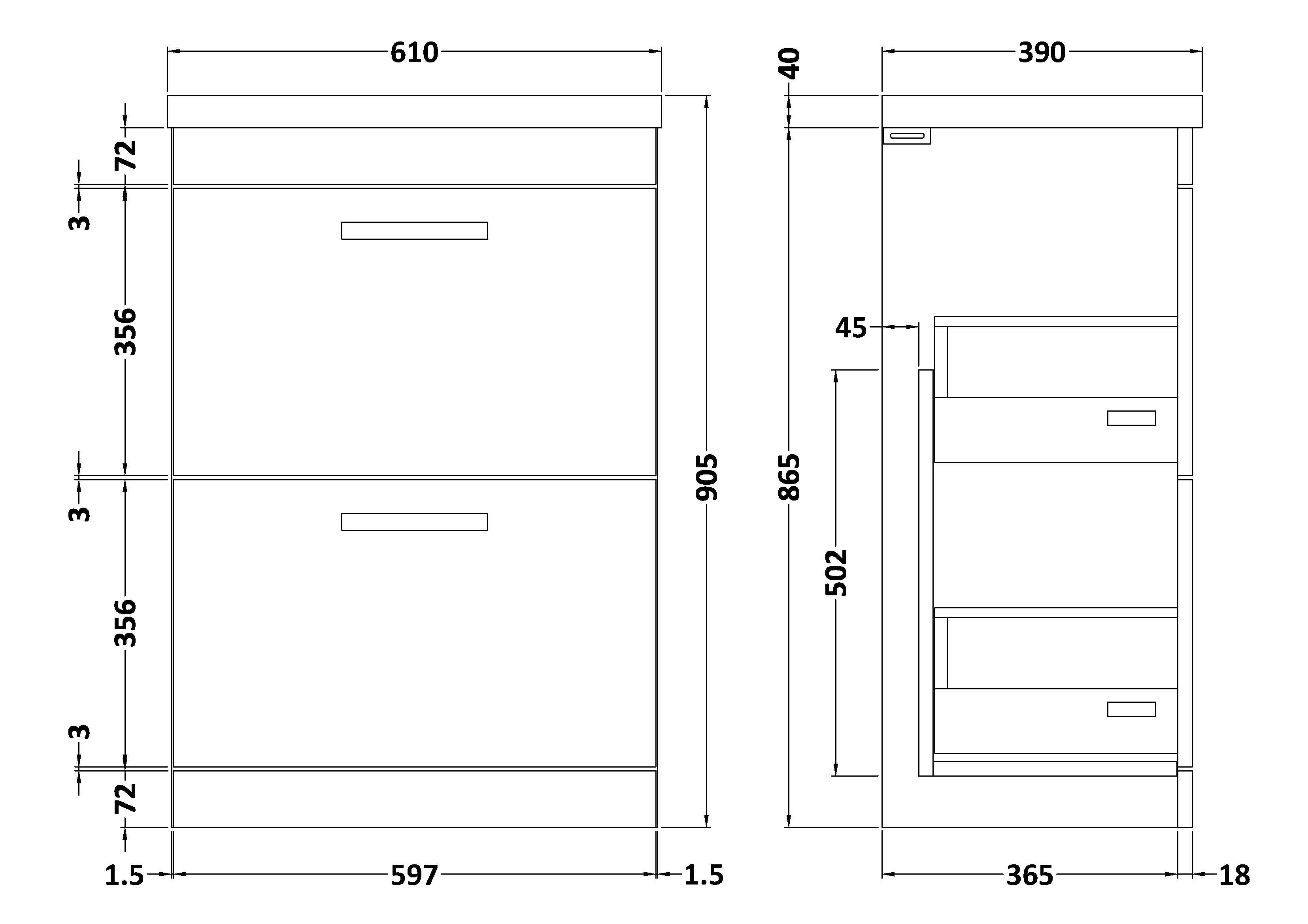 Reina 600mm Floor Standing 2-Drawer Vanity