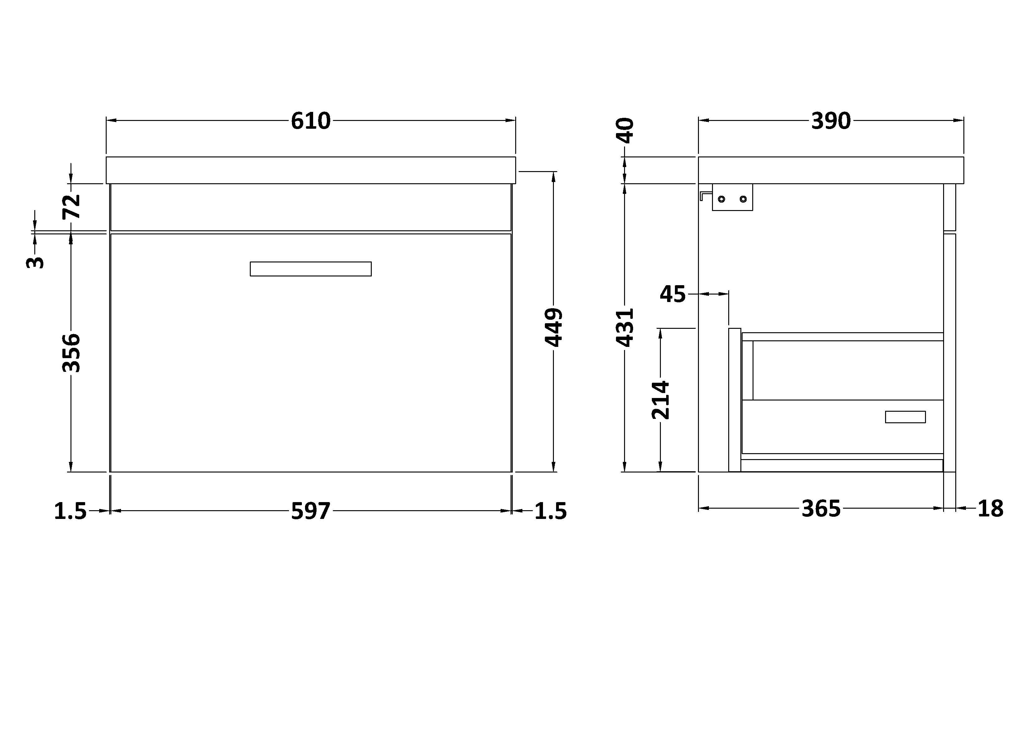 Reina 600mm Wall Hung 1-Drawer Vanity