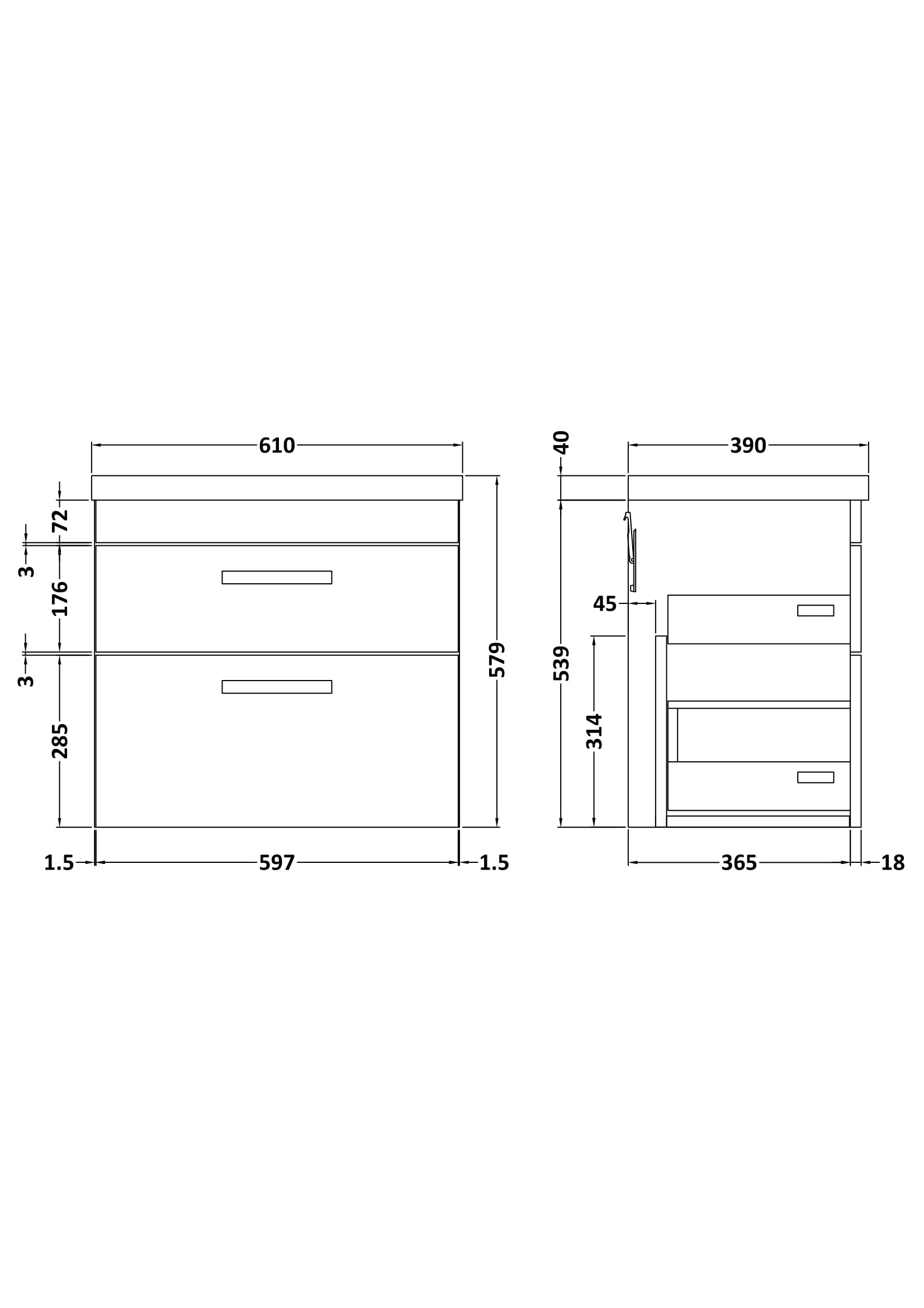 Reina 600mm Wall Hung 2-Drawer Vanity