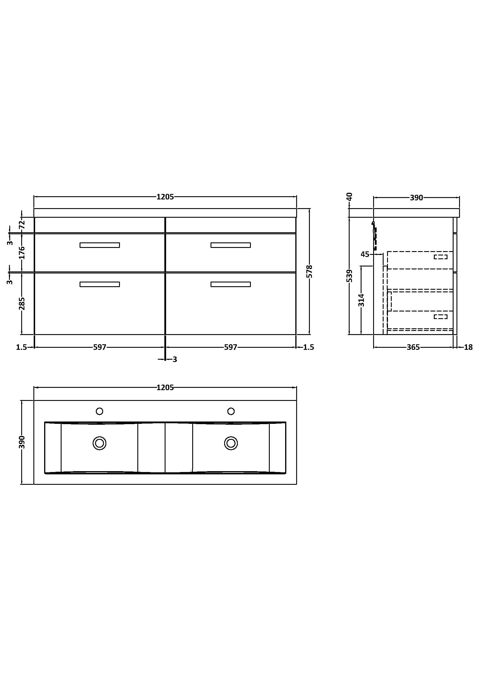 Reina 1200mm Wall Hung 4-Drawer Vanity