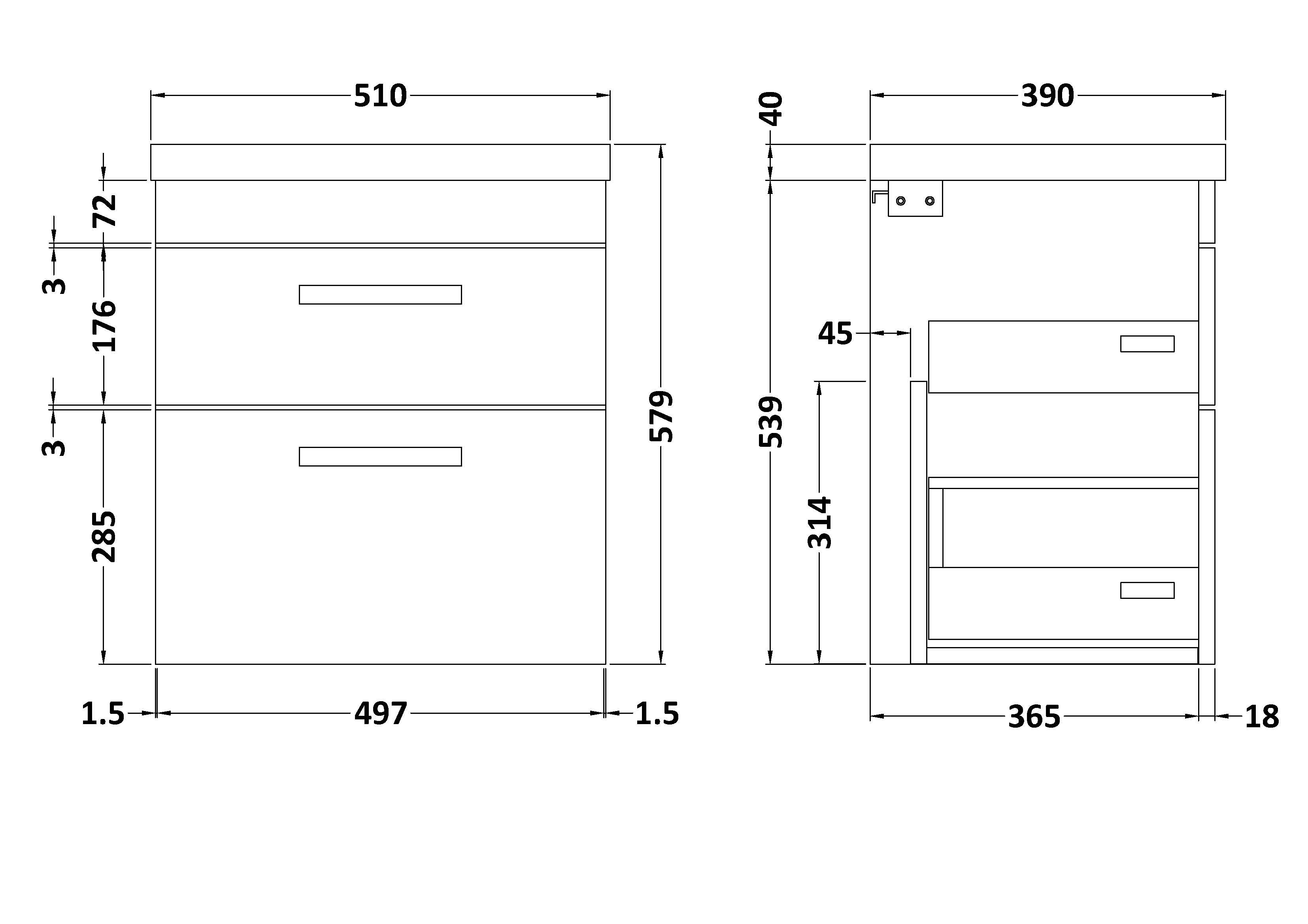 Reina 500mm Wall Hung 2-Drawer Vanity