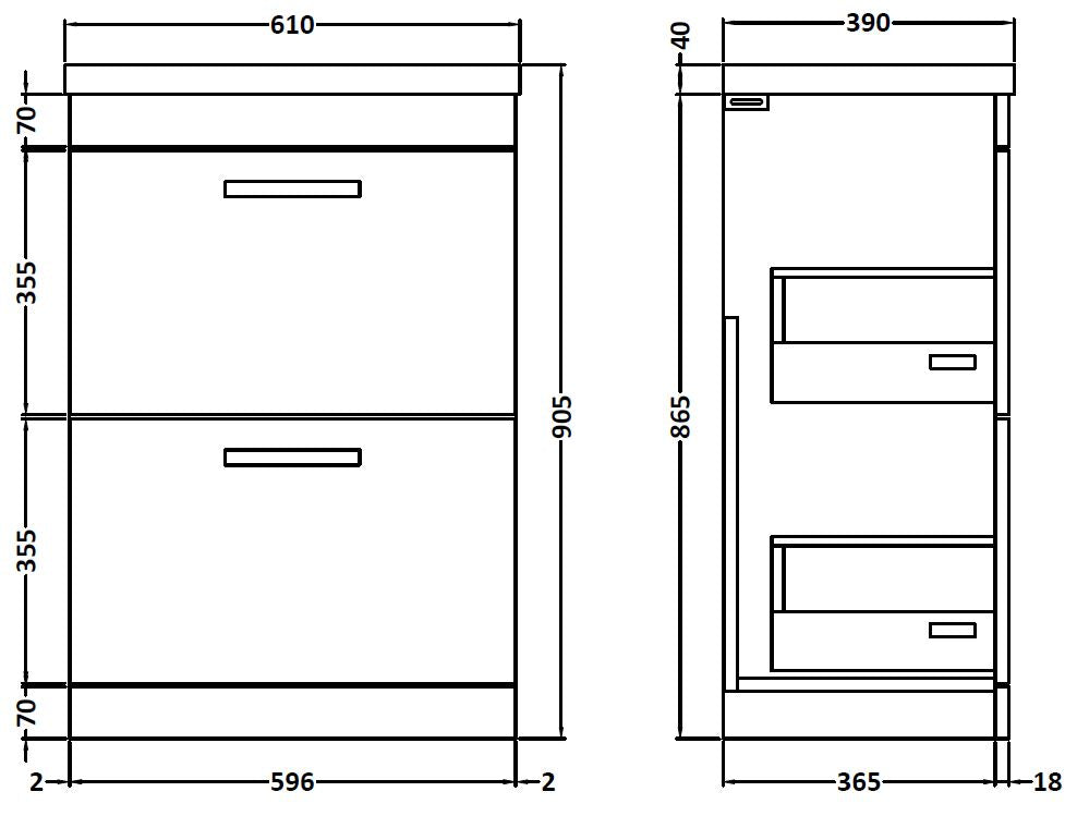 Reina 600mm Floor Standing 2-Drawer Vanity