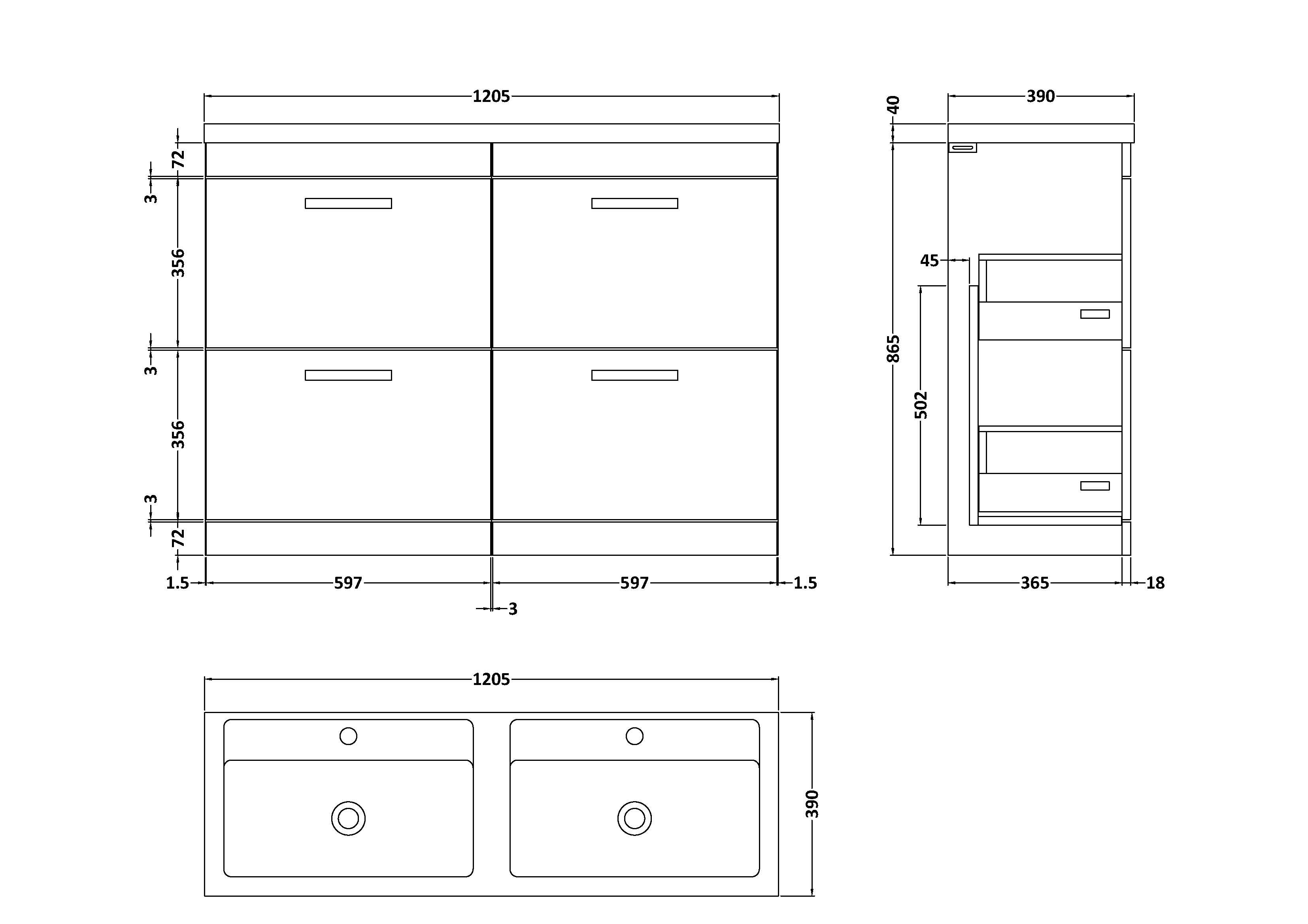 Reina 1200mm Floor Standing 4-Drawer Vanity