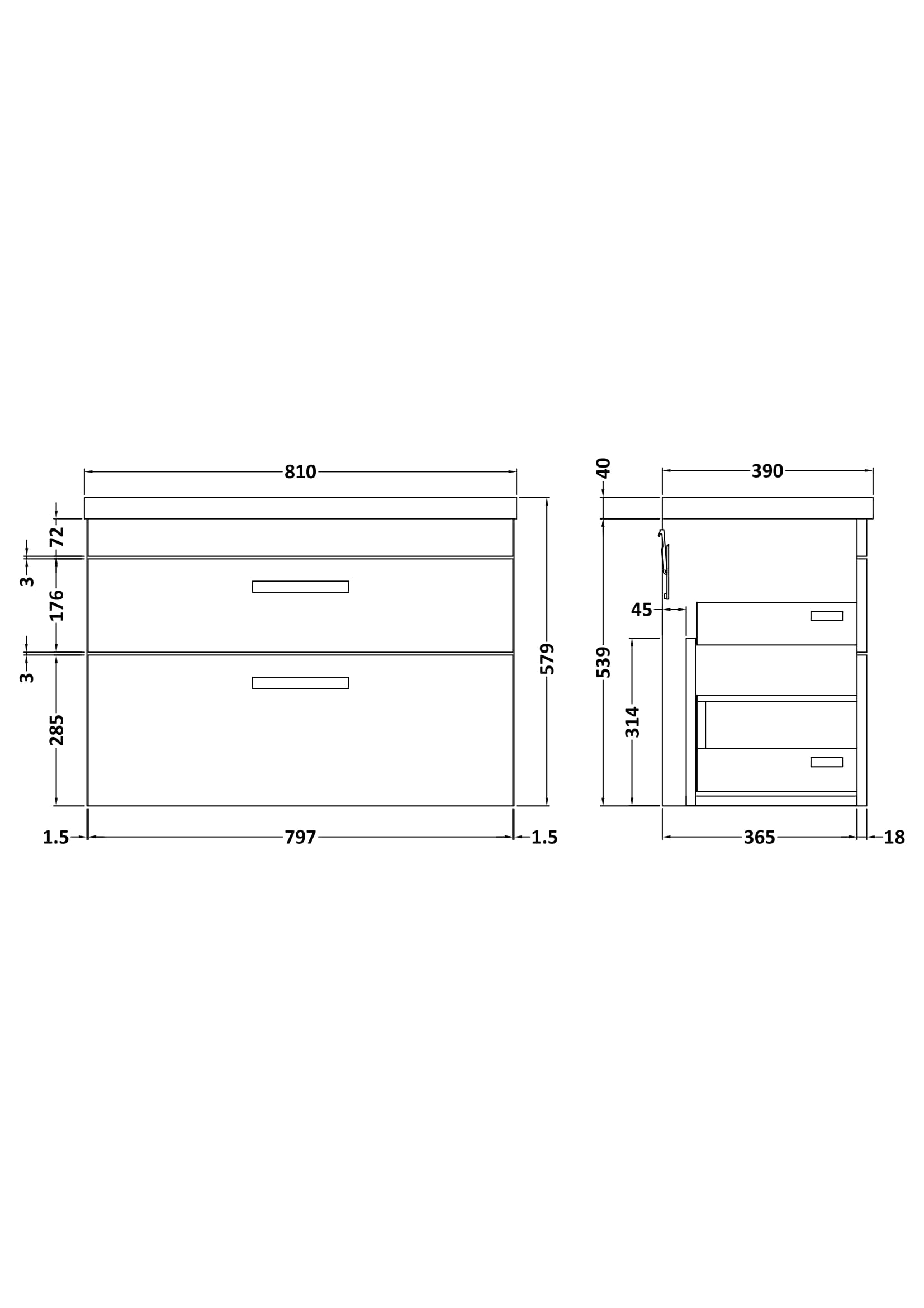 Reina 800mm Wall Hung 2-Drawer Vanity