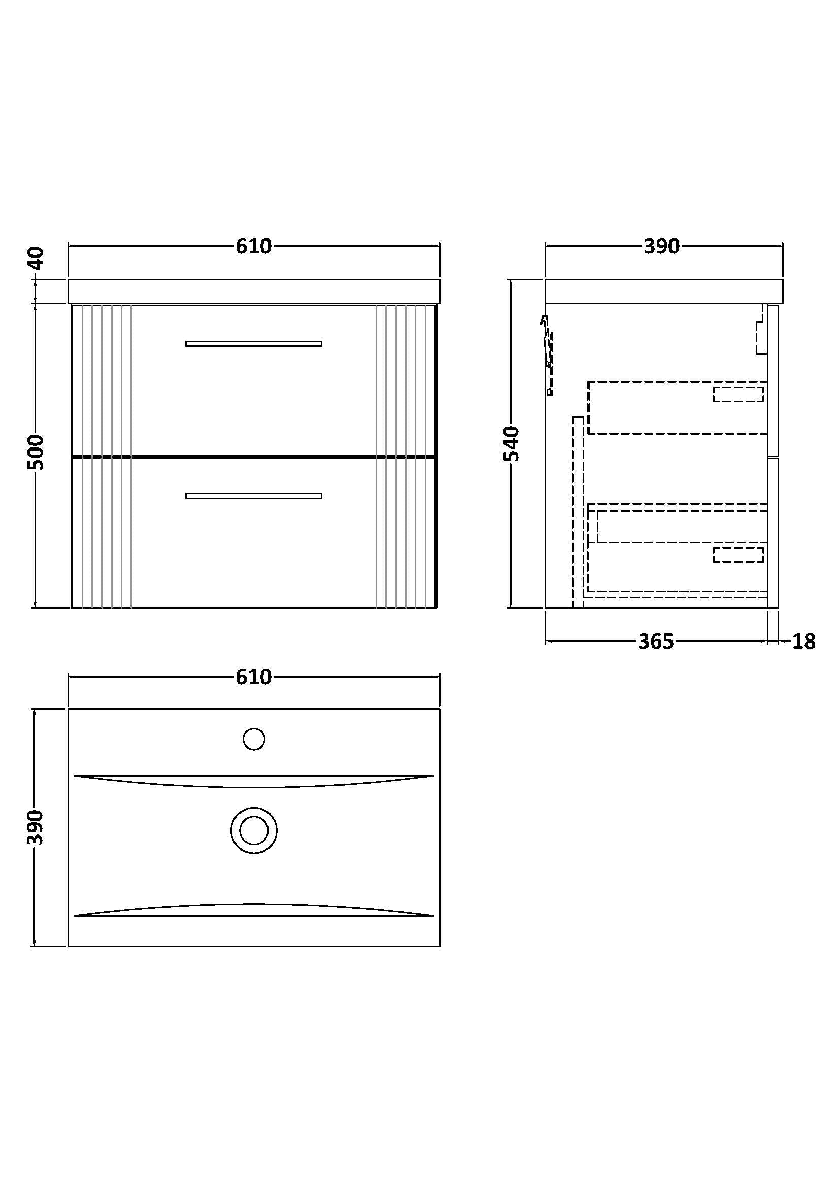 Eco 600mm Wall Hung 2-Drawer Vanity