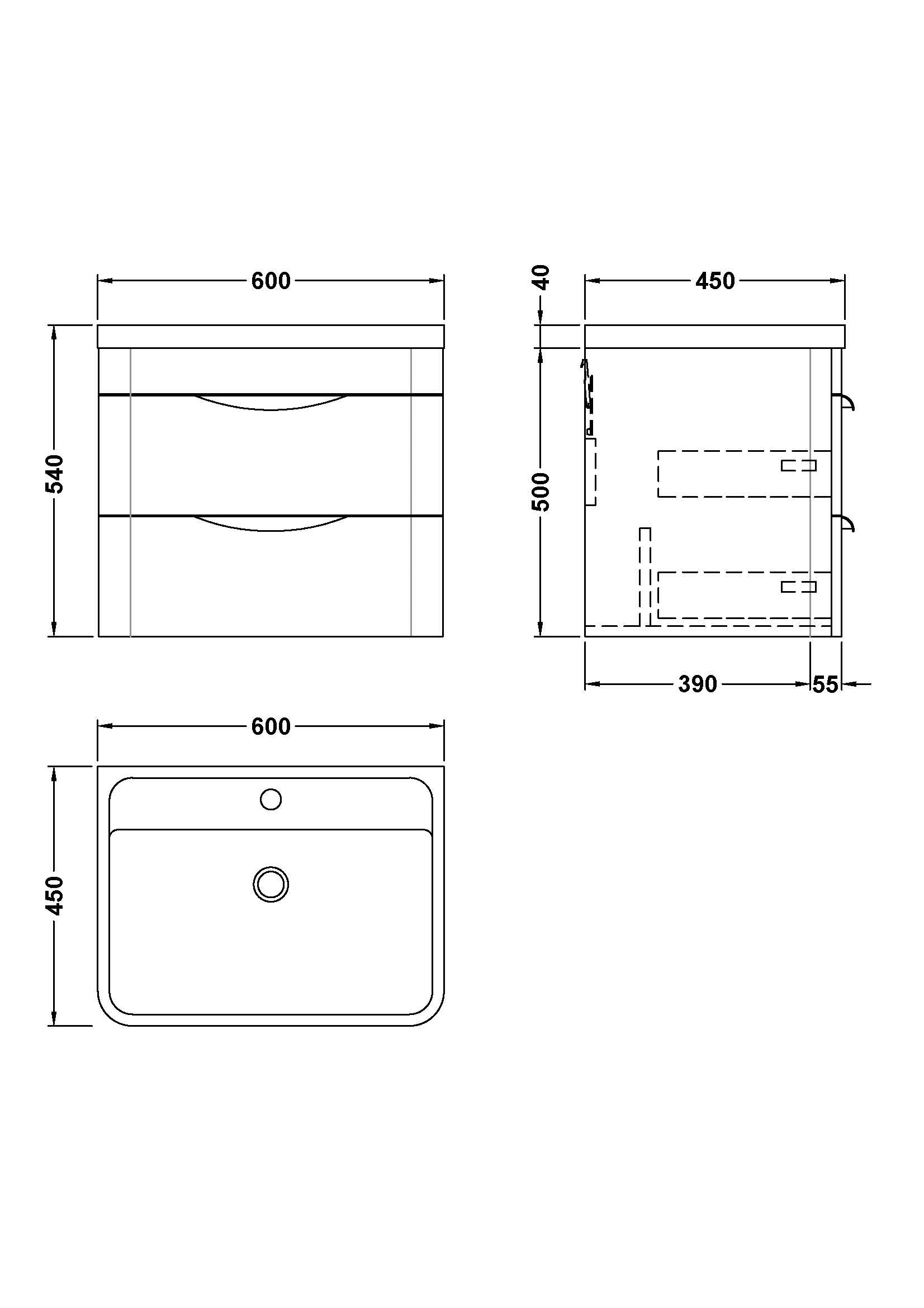 Para 600mm Wall Hung 2-Drawer Vanity