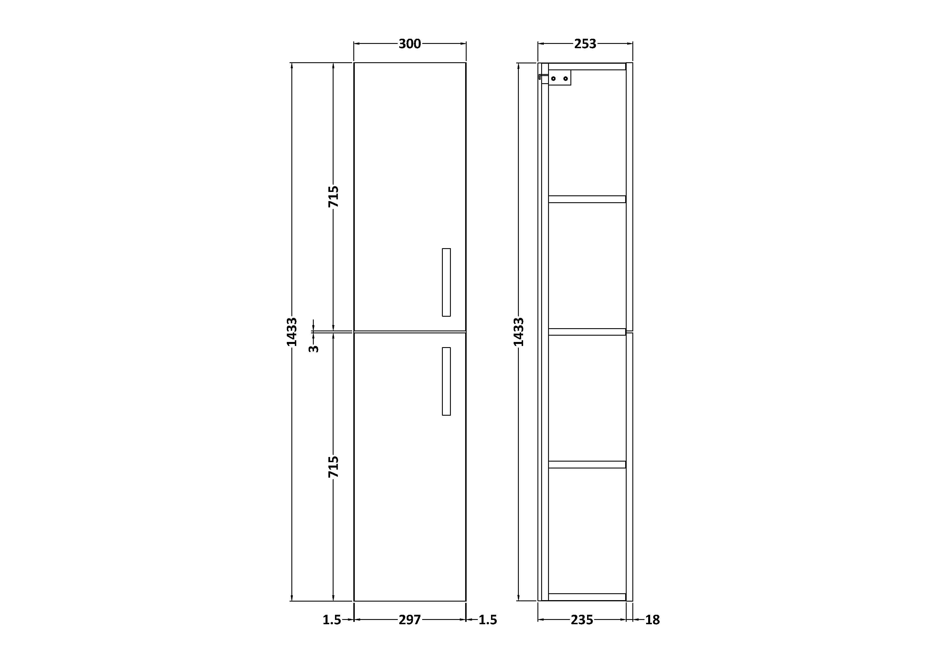 Wall Hung Tall Unit 2-Door 300mm