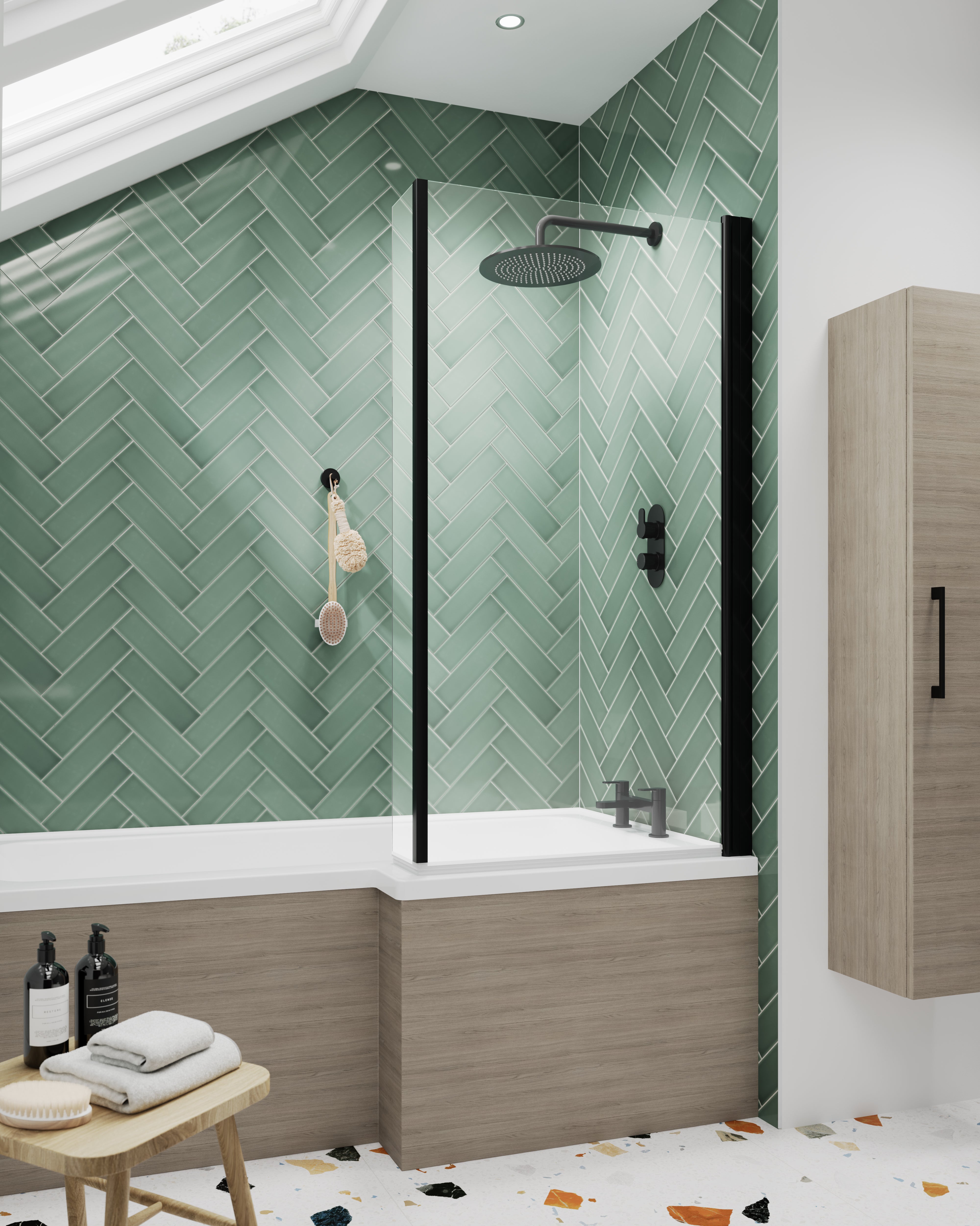 Black Square Bath Screen With Fixed Return