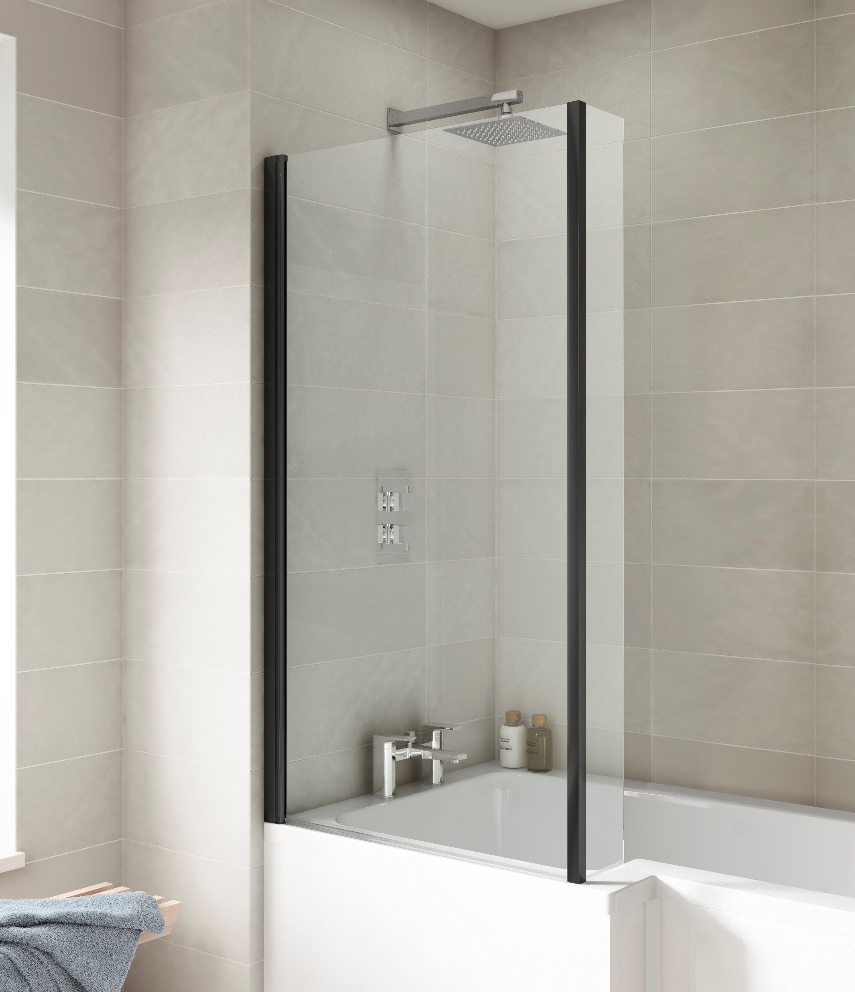 Black Square Bath Screen With Fixed Return