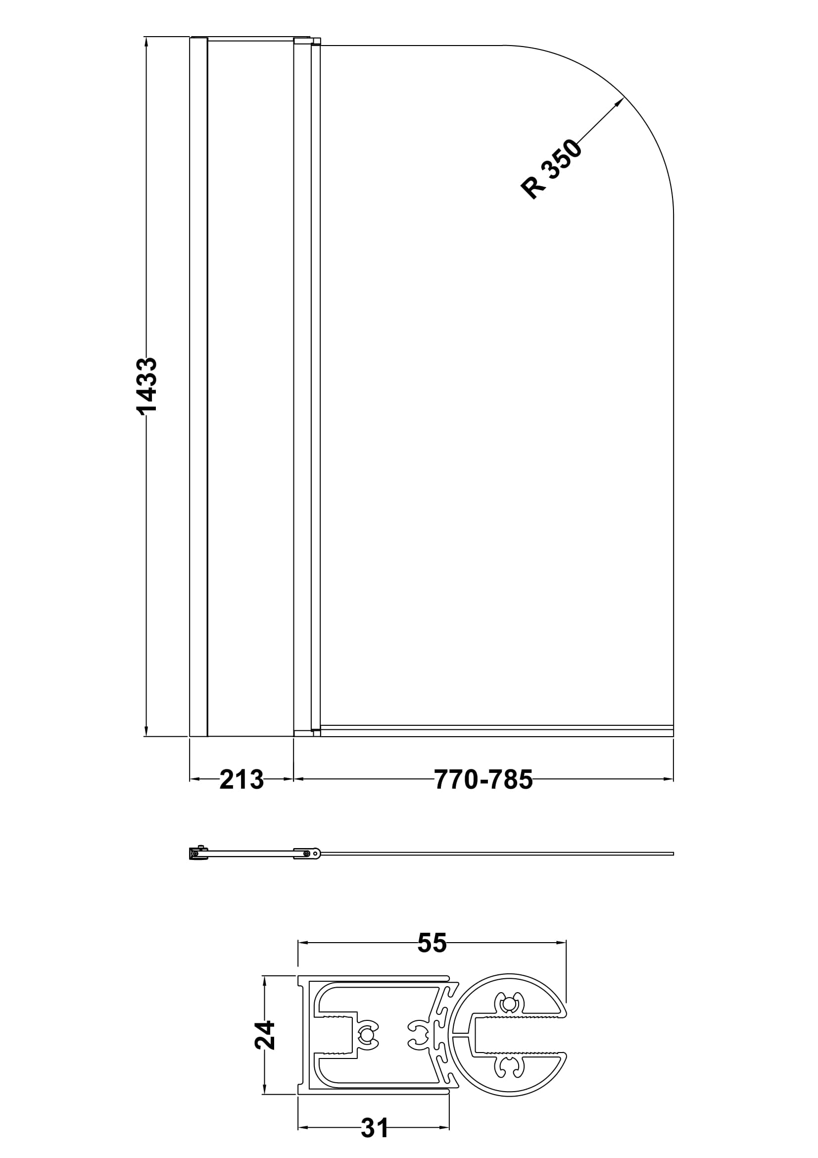 Round Bath Screen With Fixed Pane