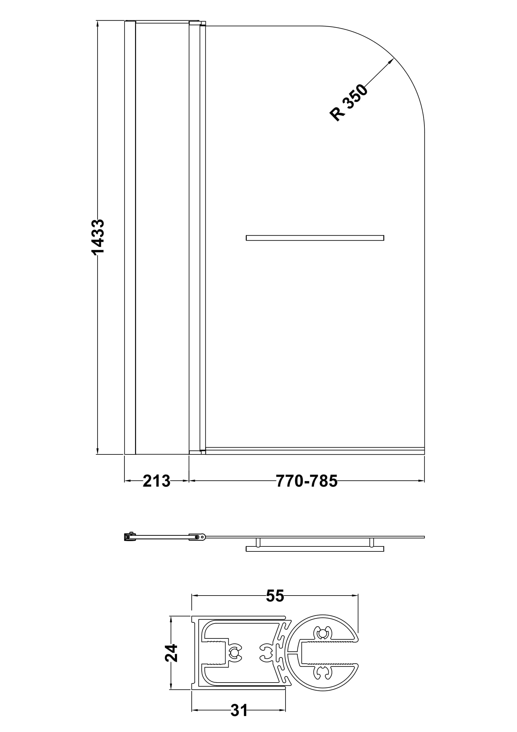 Round Bath Screen Fixed Panel & Rail