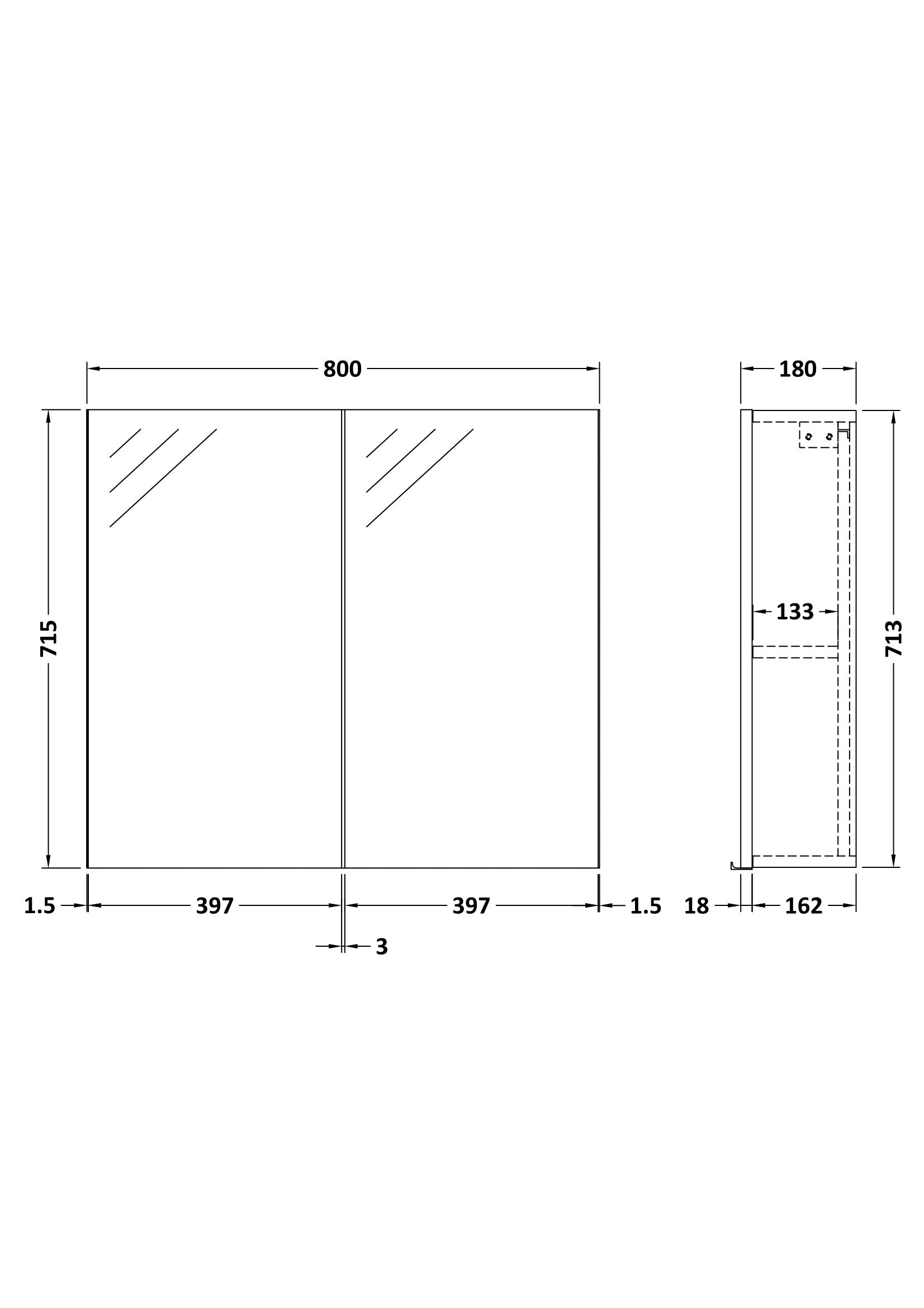 Wall Hung 2-Door Mirror Unit 800mm