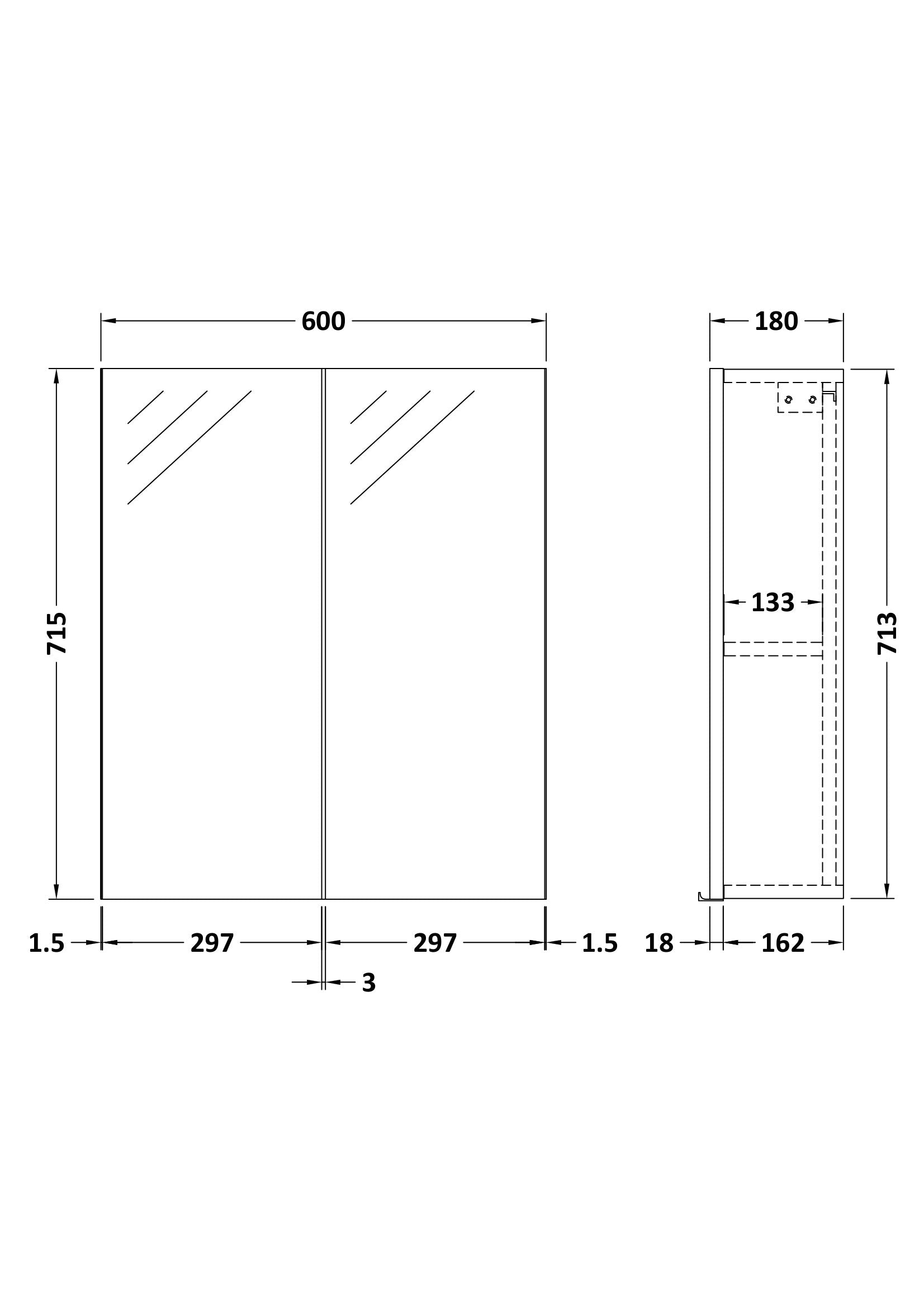 Wall Hung 2 Door Mirror Unit 600mm