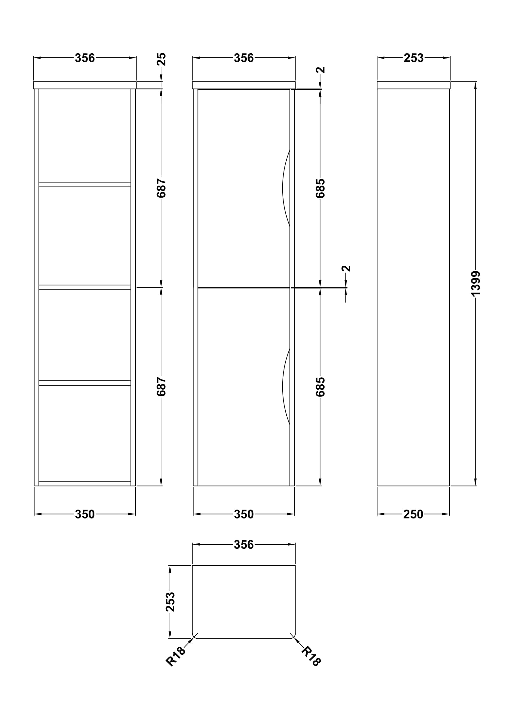 Para 350mm Wall Hung Tall Unit 2-Door