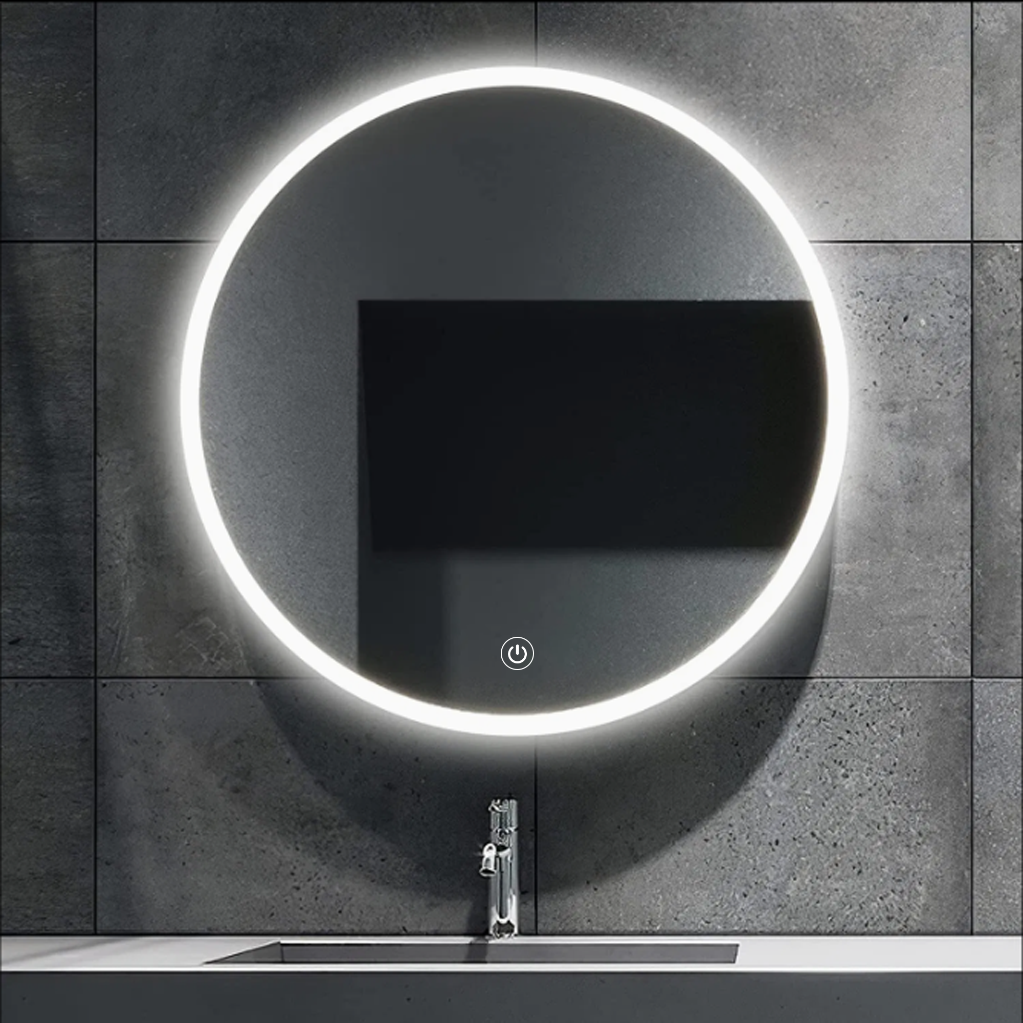 Arko Bathroom Mirror with LED Lights 600x600mm - Wall Mounted Vanity Large Round Mirror - Illuminated LED mirror