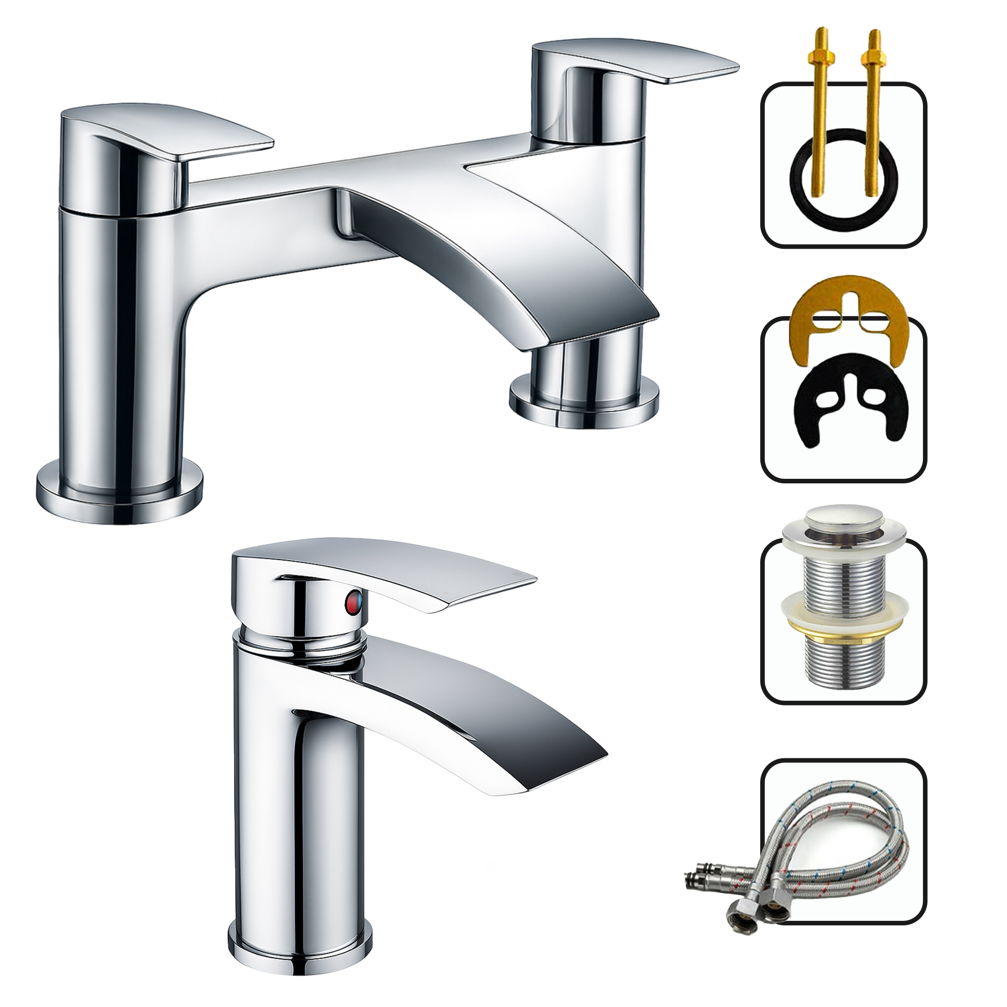 Arko Capri Bath Tap and Basin Mixer Tap Set - Chrome