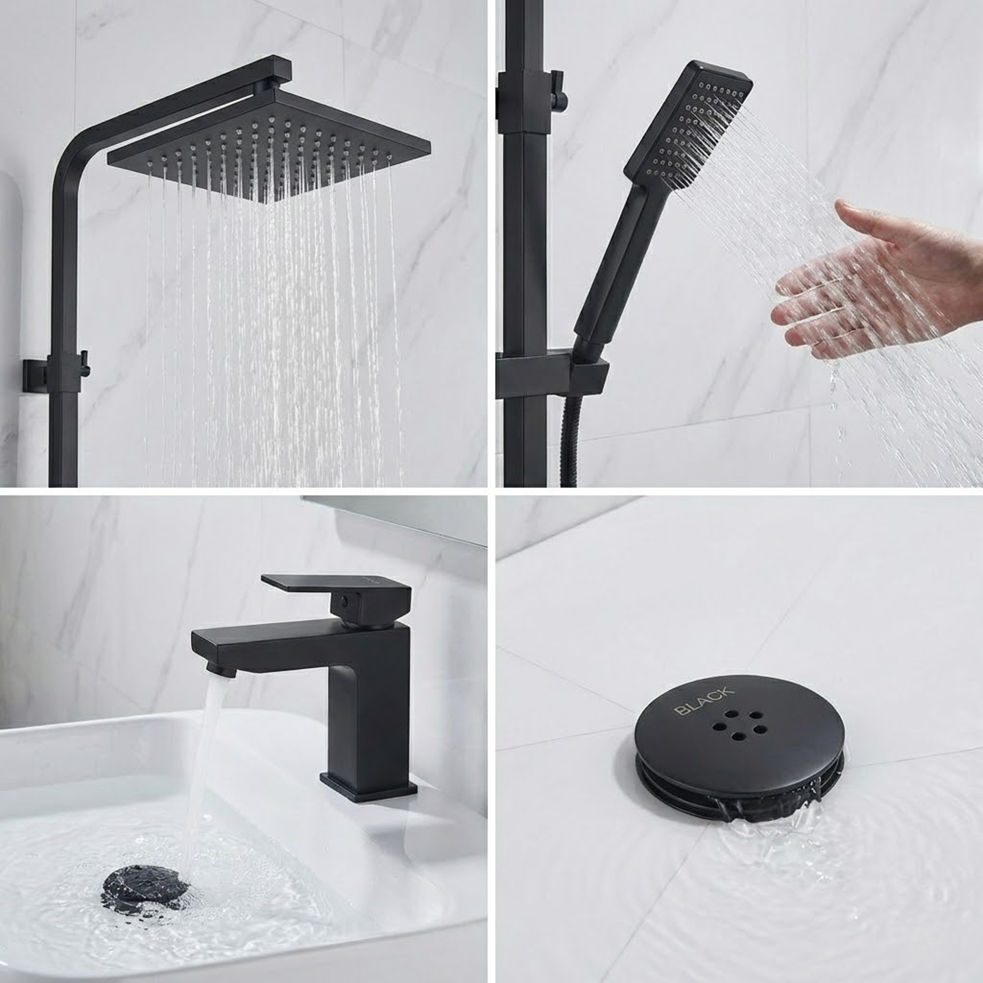 Arko Bathroom Verda Mixer Shower & Basin Mixer Tap Sets with Bath Shower Waste – Black