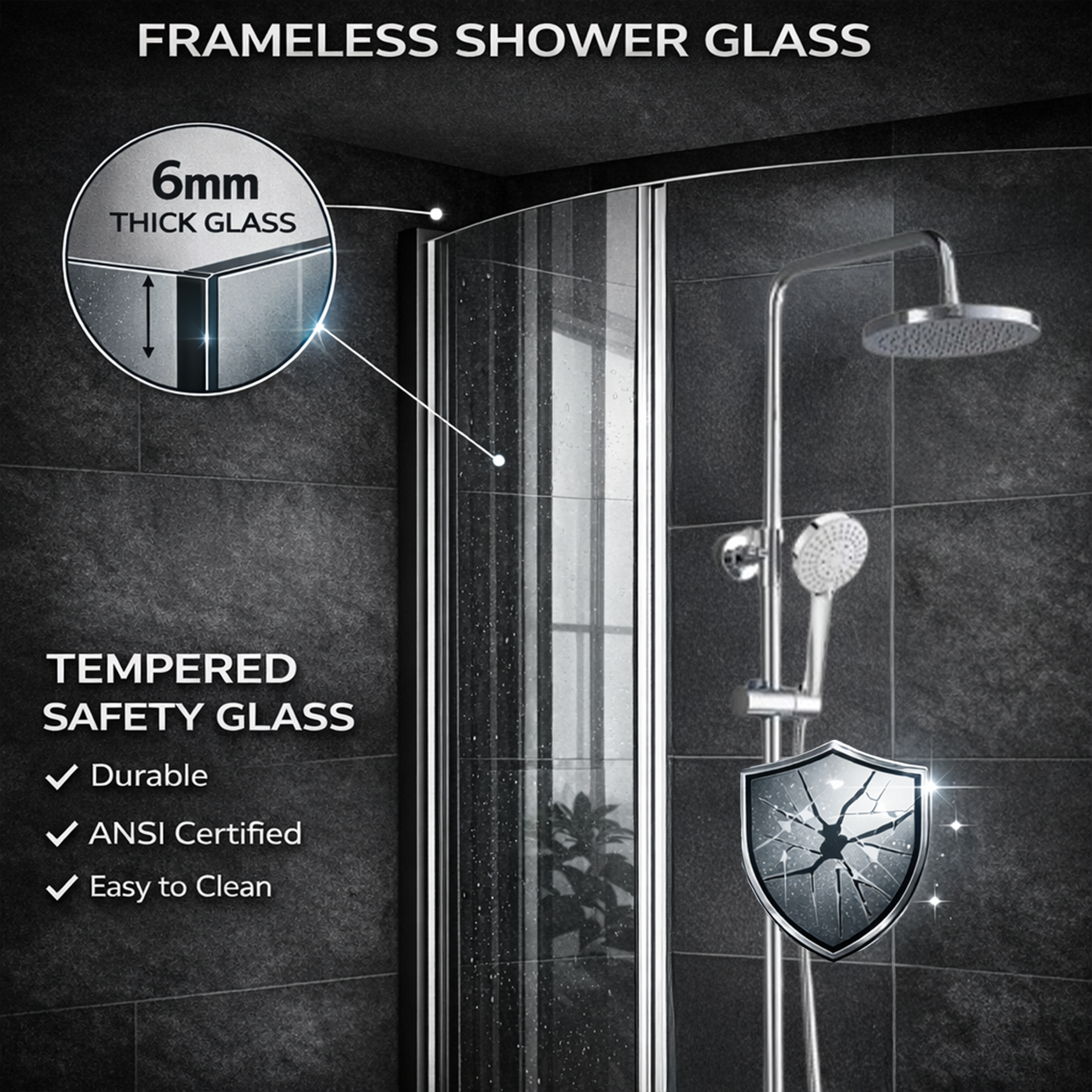 ARKO Round Rainfall Shower System with Handheld Spray & Curved Glass Sliding Shower Enclosure with Tray  - Chrome