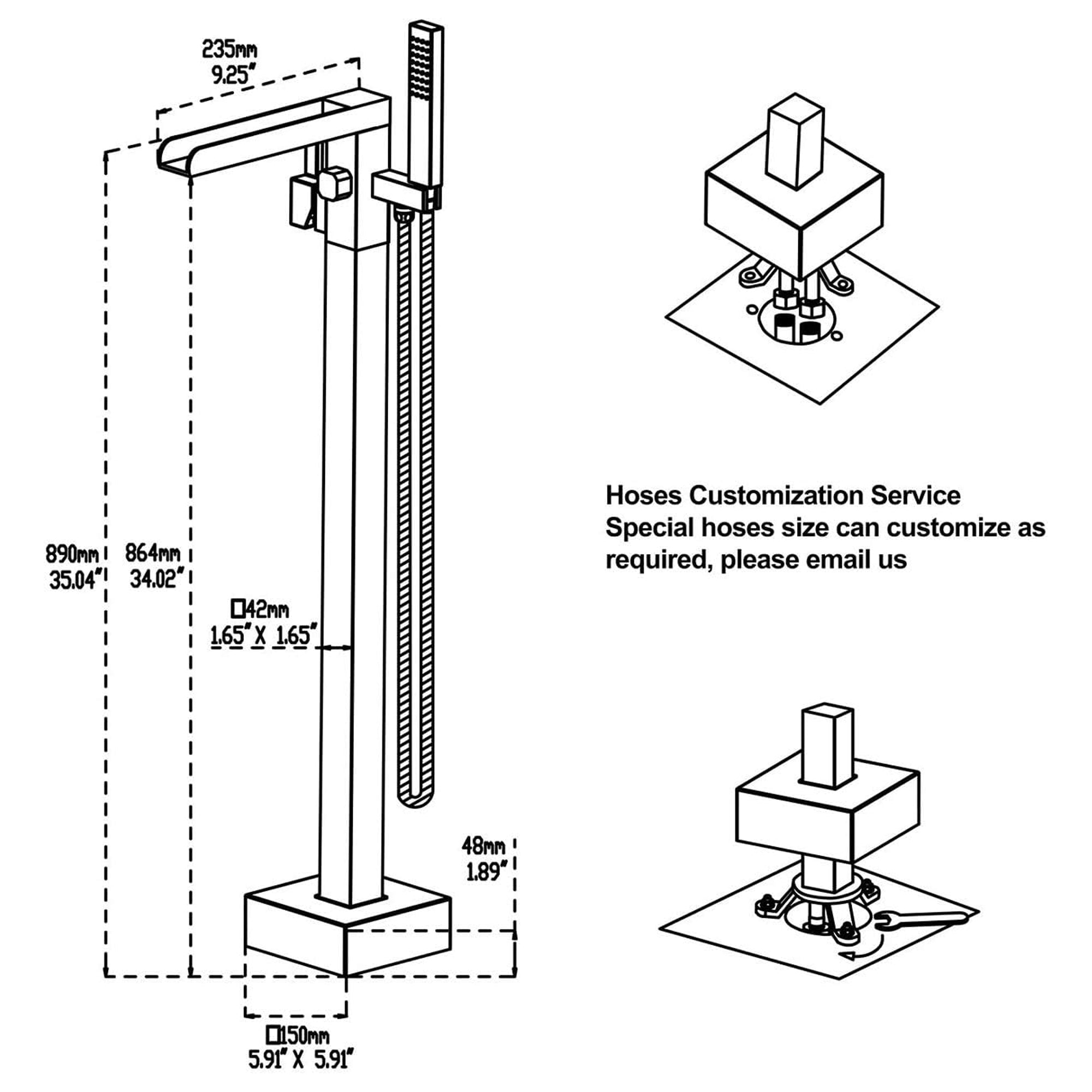 Floor Mounted Freestanding Bath Shower Mixer – Matte Black