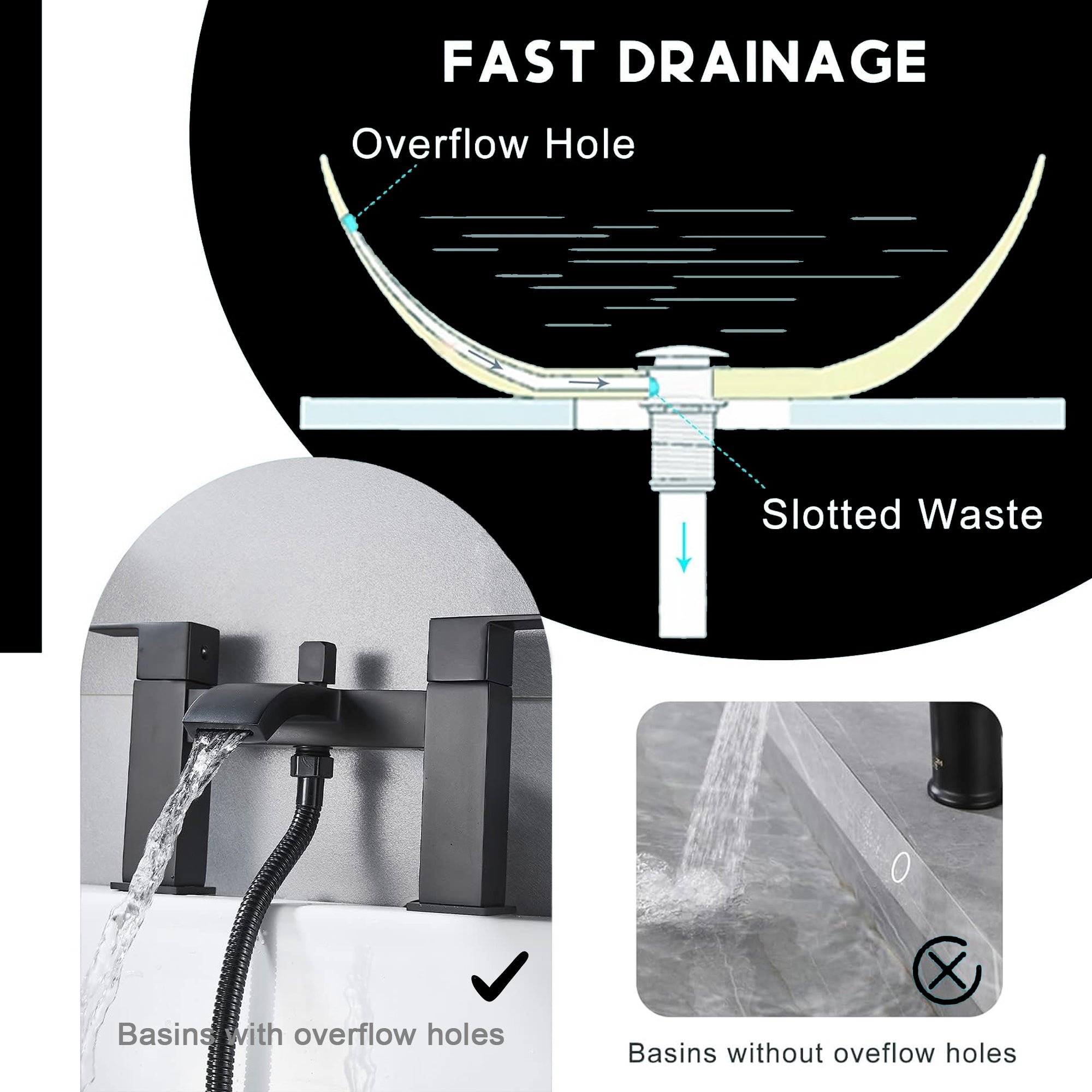 Vista Modern Black Bath Shower Mixer with Shower Kit – Matte Black