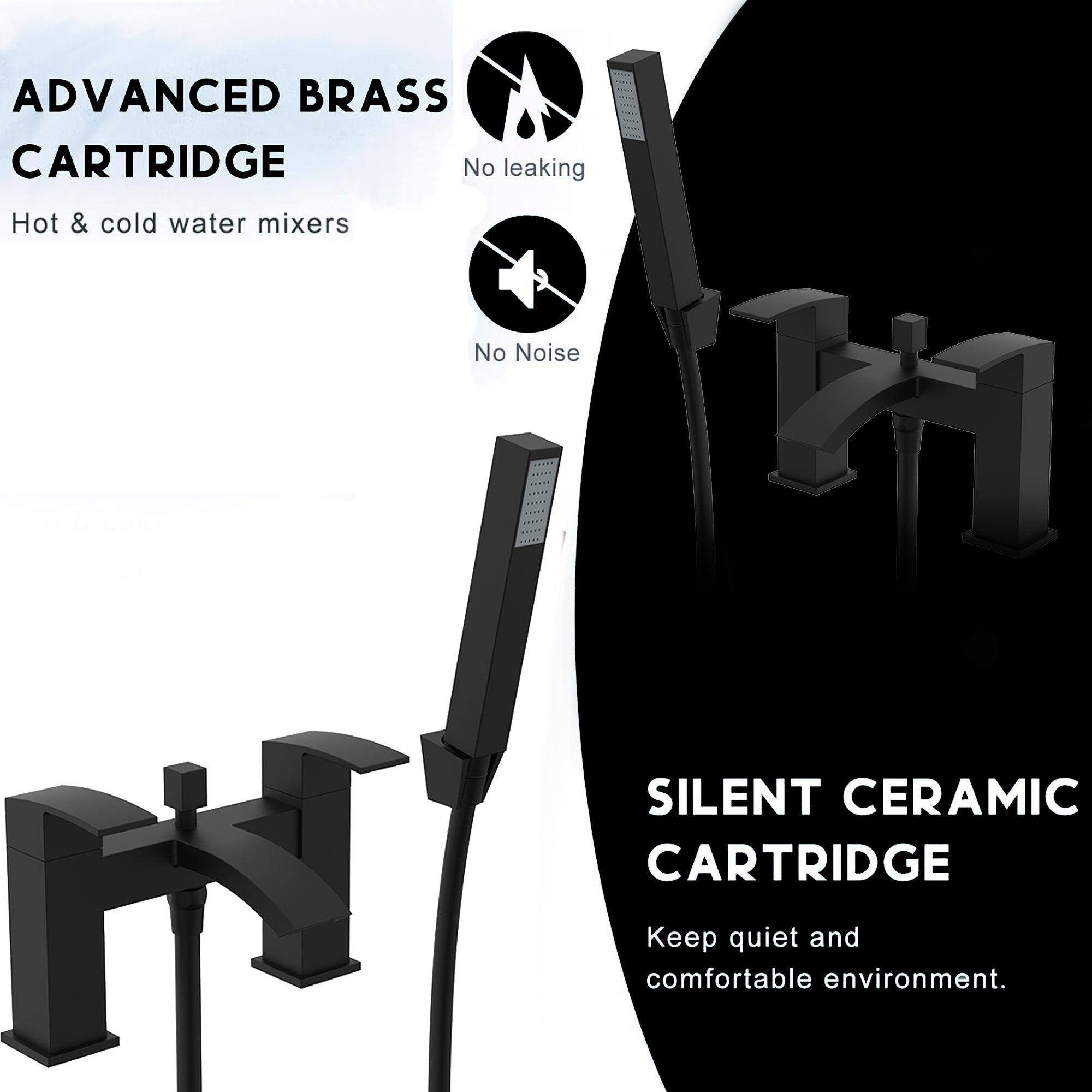 Vista Modern Black Bath Shower Mixer with Shower Kit – Matte Black