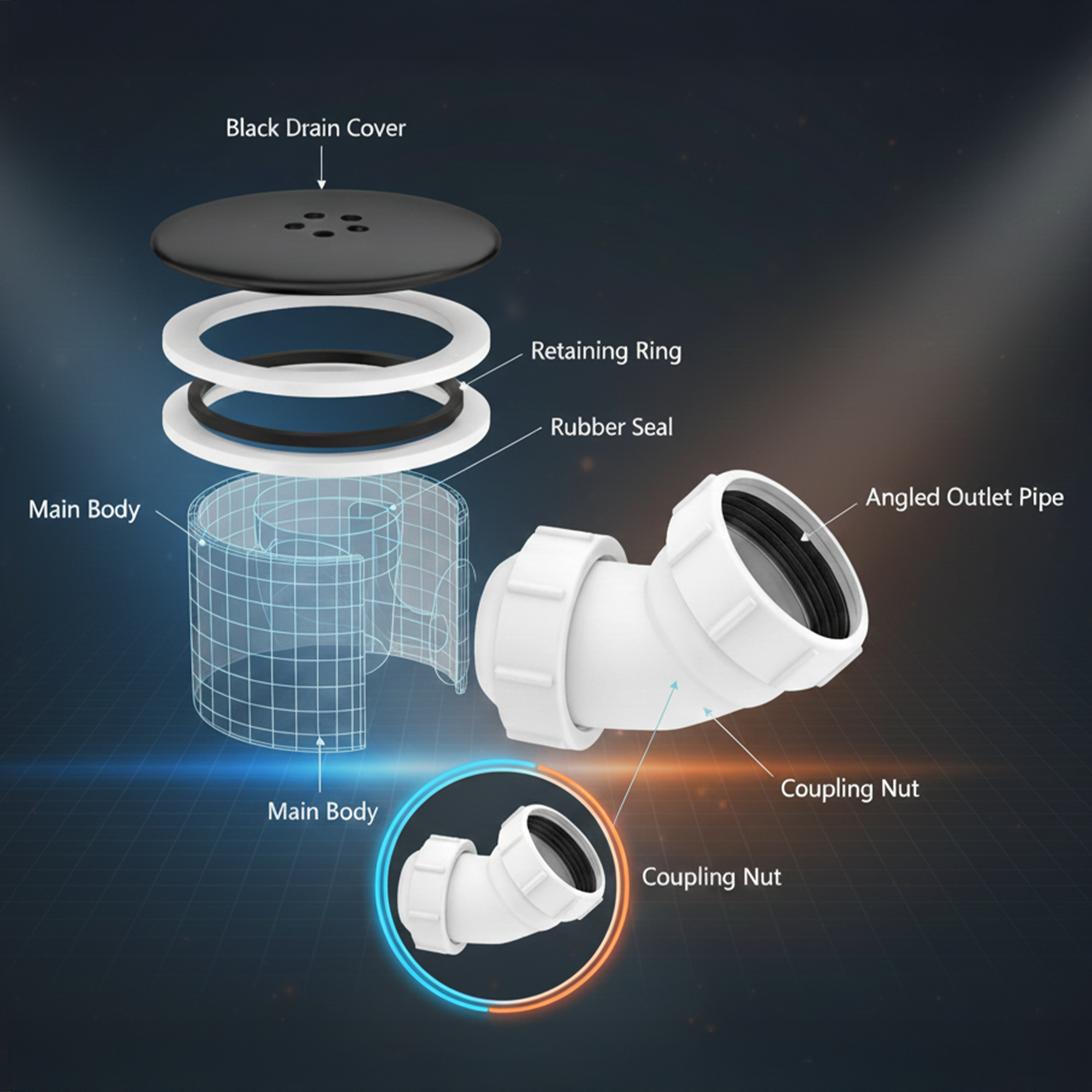 ARKO Round Rainfall Shower System with Handheld Spray & Curved Glass Sliding Shower Enclosure with Waste  - Matte Black