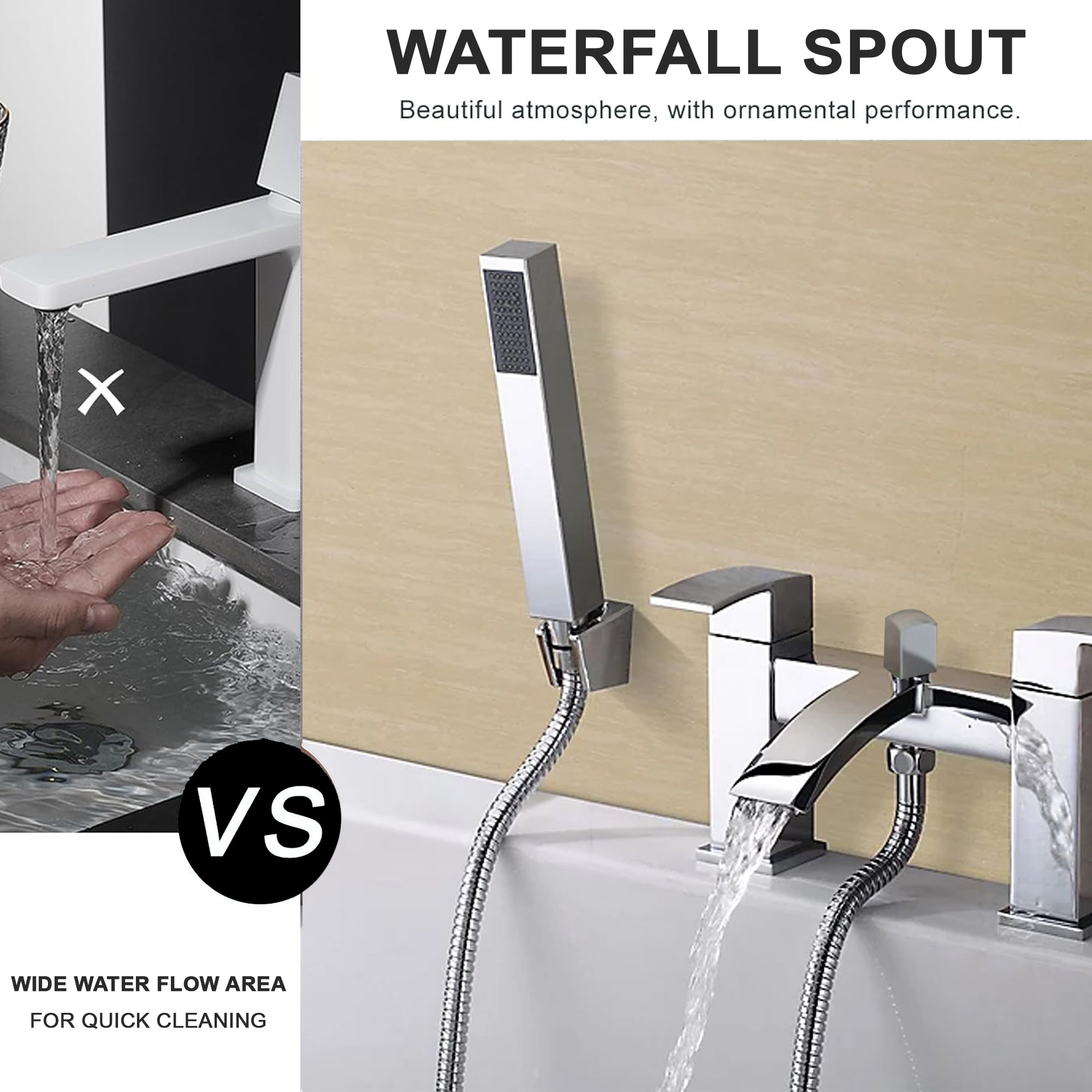 Vista Modern Bath Shower Mixer Tap with Shower Kit – Chrome