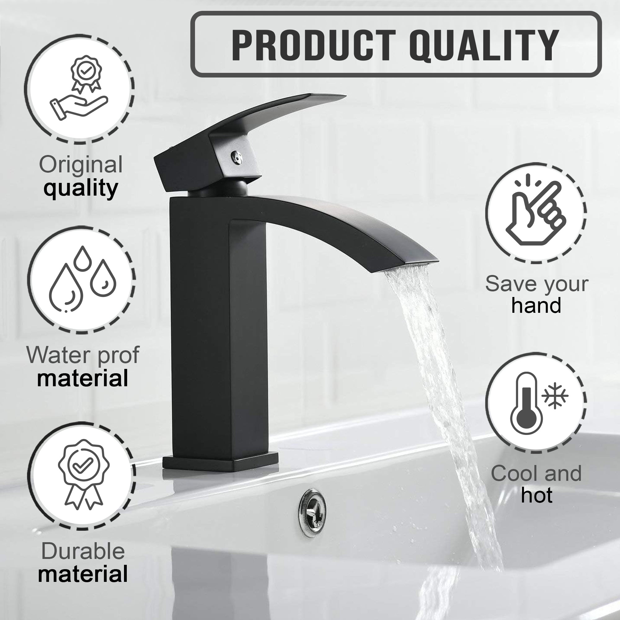 Vista Black Square Basin Mixer Tap Black