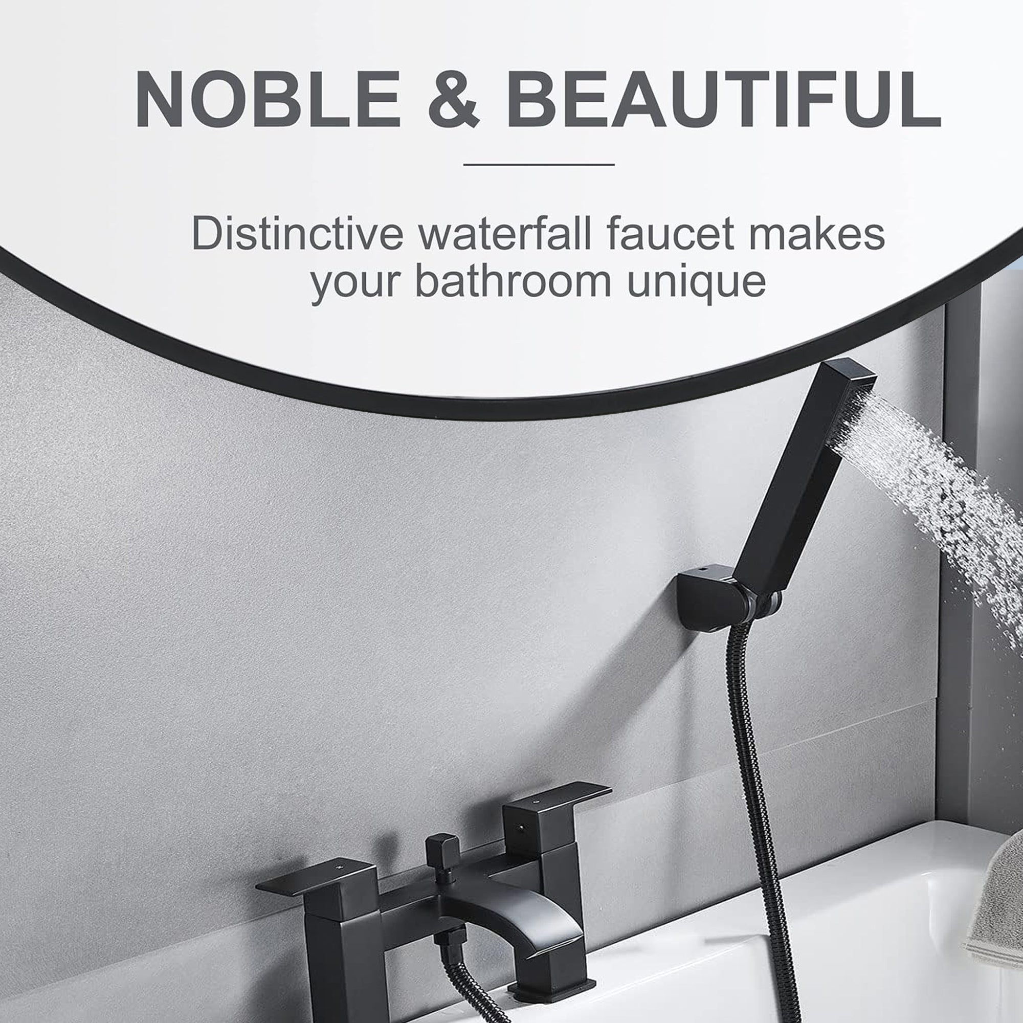 Vista Modern Black Bath Shower Mixer with Shower Kit – Matte Black