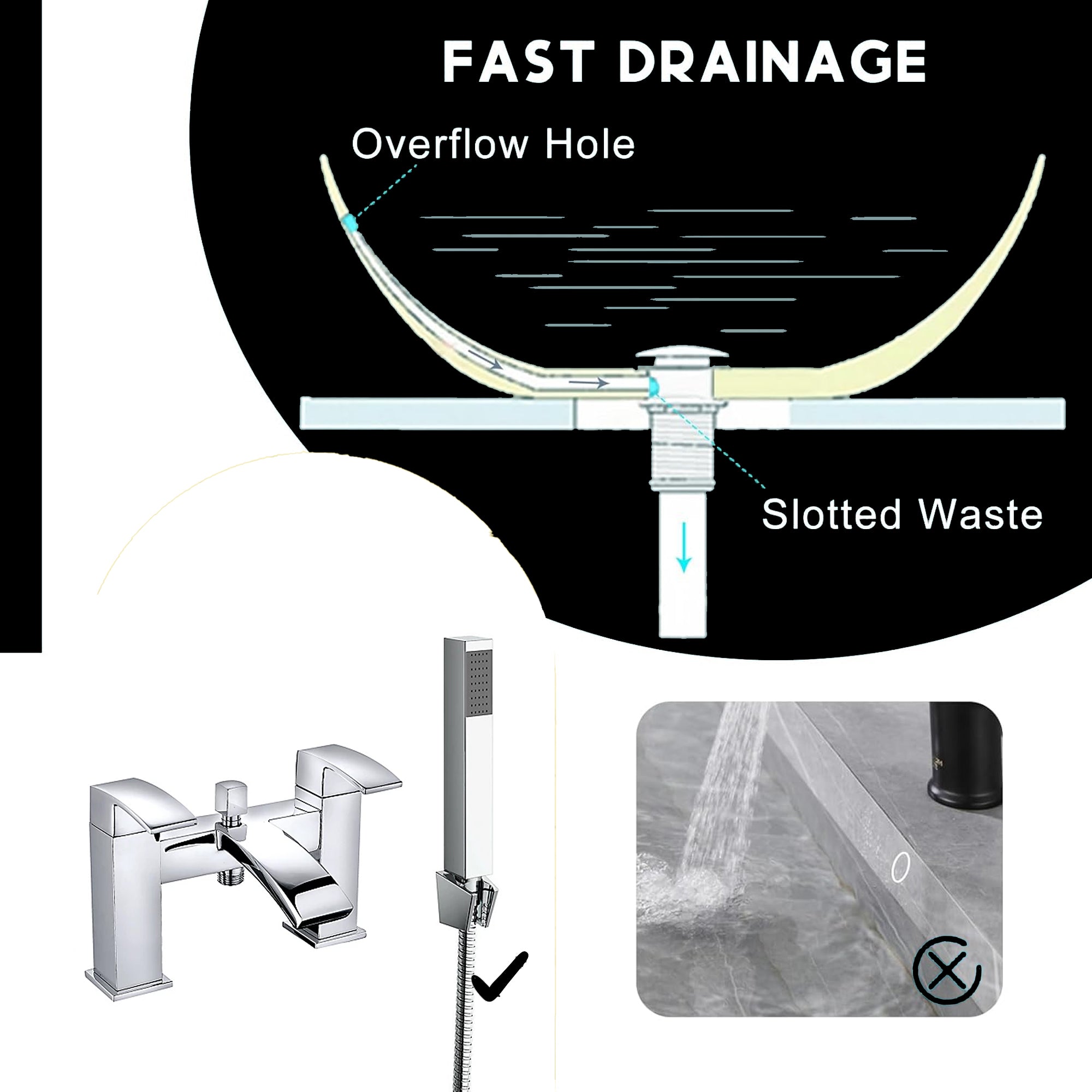 Vista Modern Bath Shower Mixer Tap with Shower Kit – Chrome