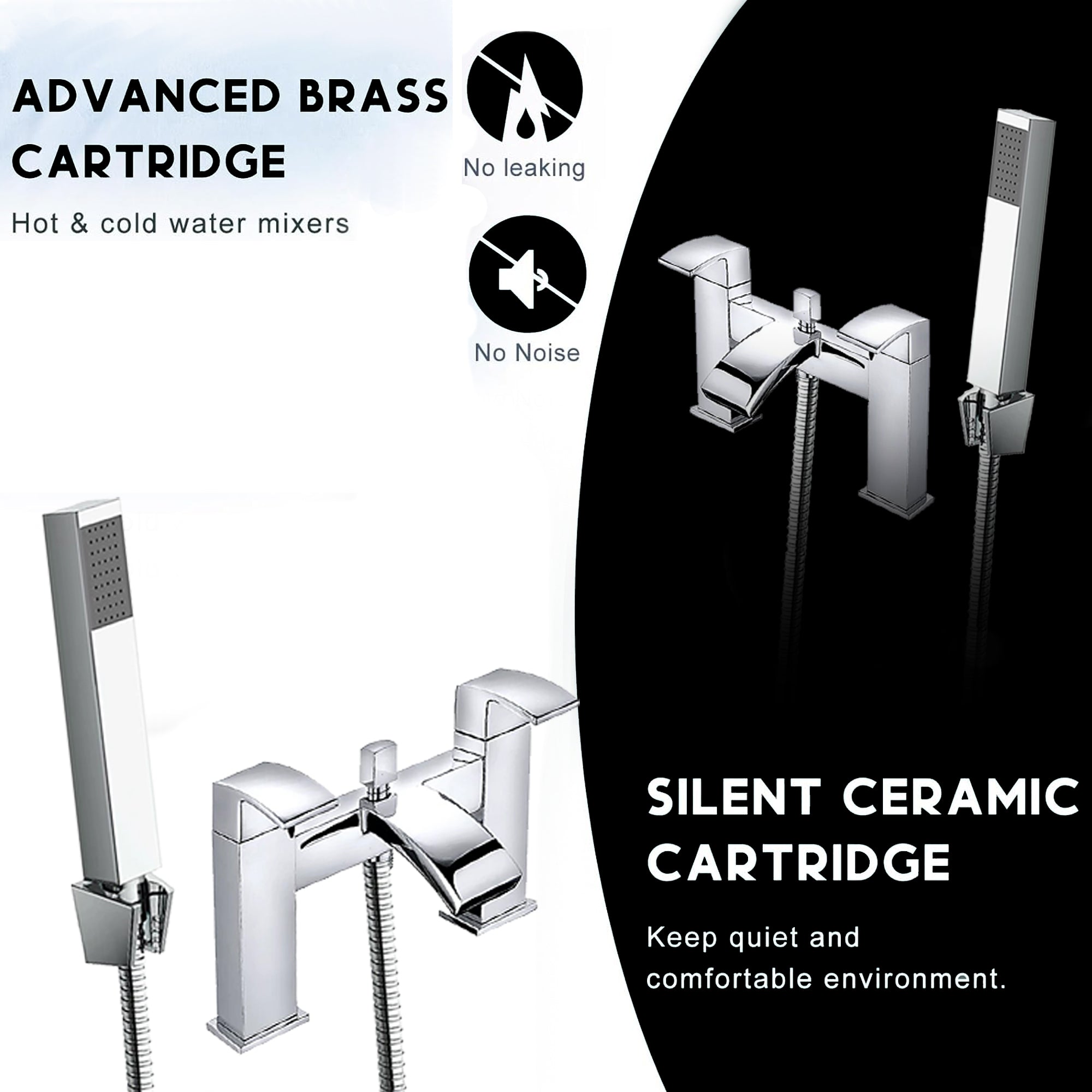 Vista Modern Bath Shower Mixer Tap with Shower Kit – Chrome