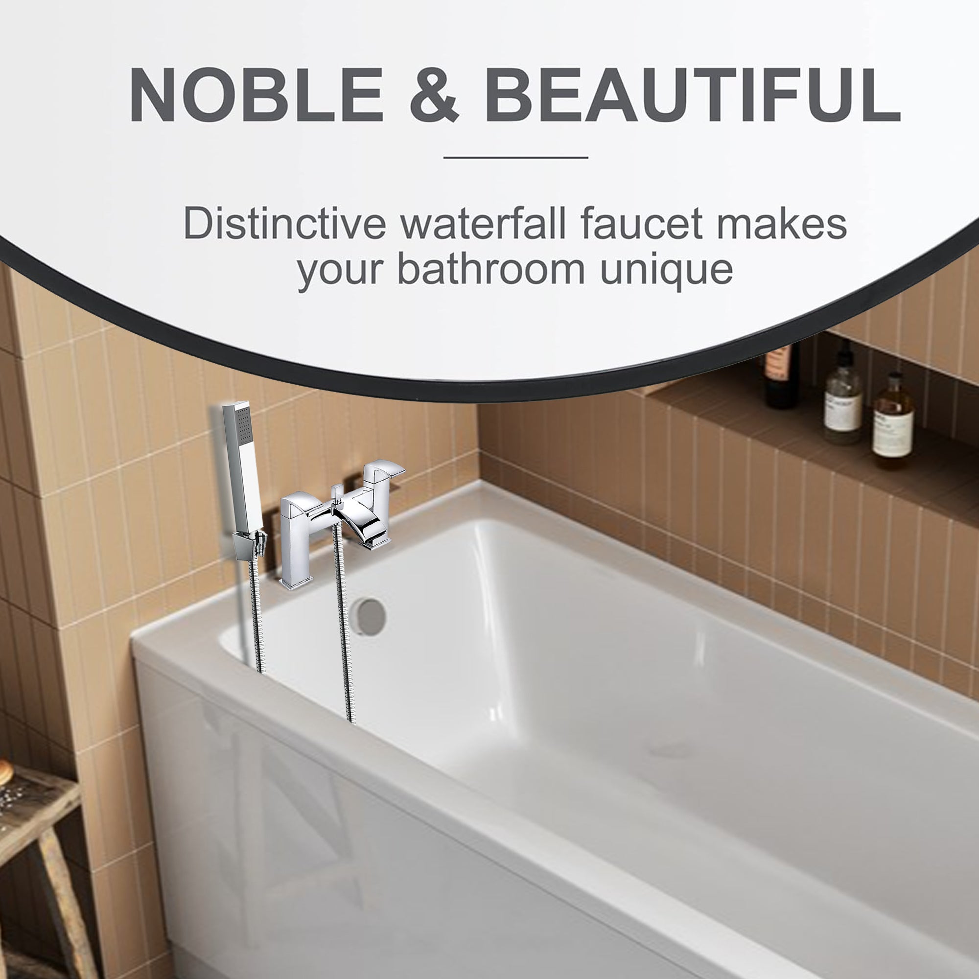 Vista Modern Bath Shower Mixer Tap with Shower Kit – Chrome