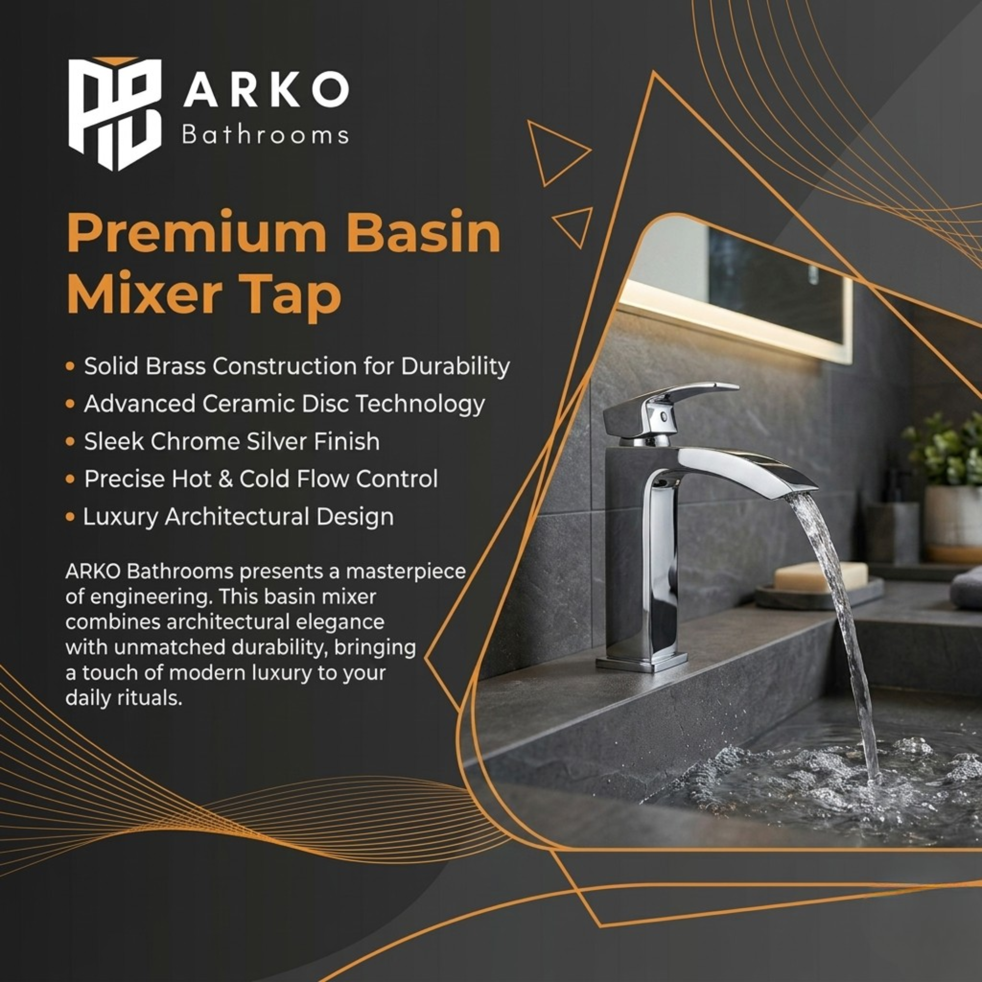 Vista Chrome Square Basin Mixer Tap