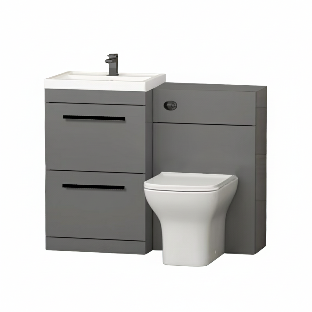 Arko 600mm Vanity Unit Bathroom Furniture Set with Basin, Concealed Toilet Pan & Soft-Close Seat – Grey
