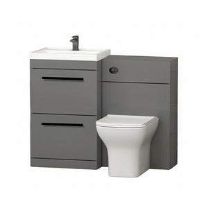 Arko 600mm Vanity Unit Bathroom Furniture Set with Basin, Concealed Toilet Pan & Soft-Close Seat – Grey