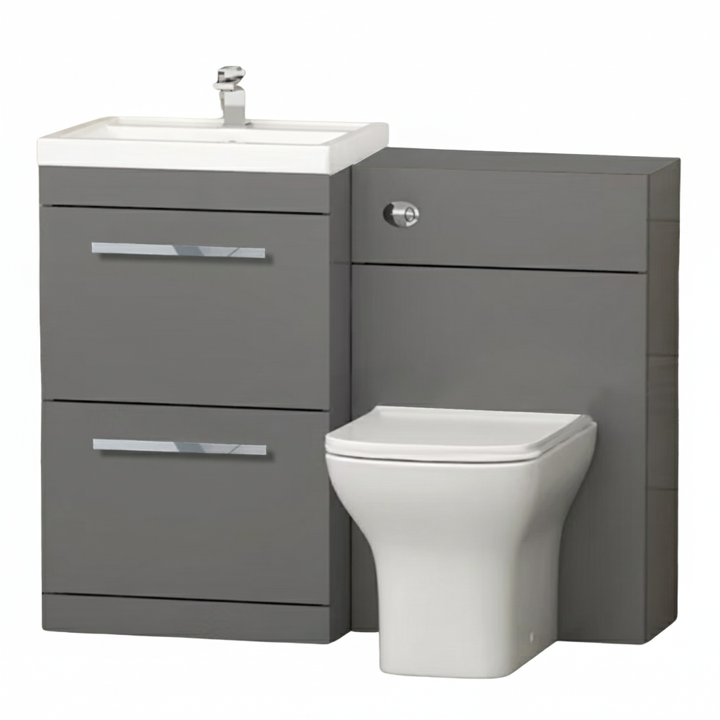 Arko 600mm Vanity Unit Bathroom Furniture Set with Basin, Concealed Toilet Pan & Soft-Close Seat – Grey