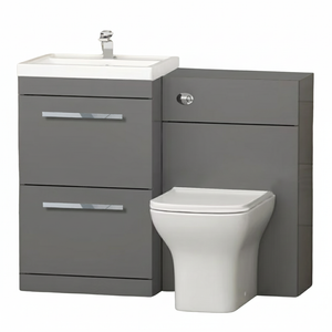 Arko 600mm Vanity Unit Bathroom Furniture Set with Basin, Concealed Toilet Pan & Soft-Close Seat – Grey