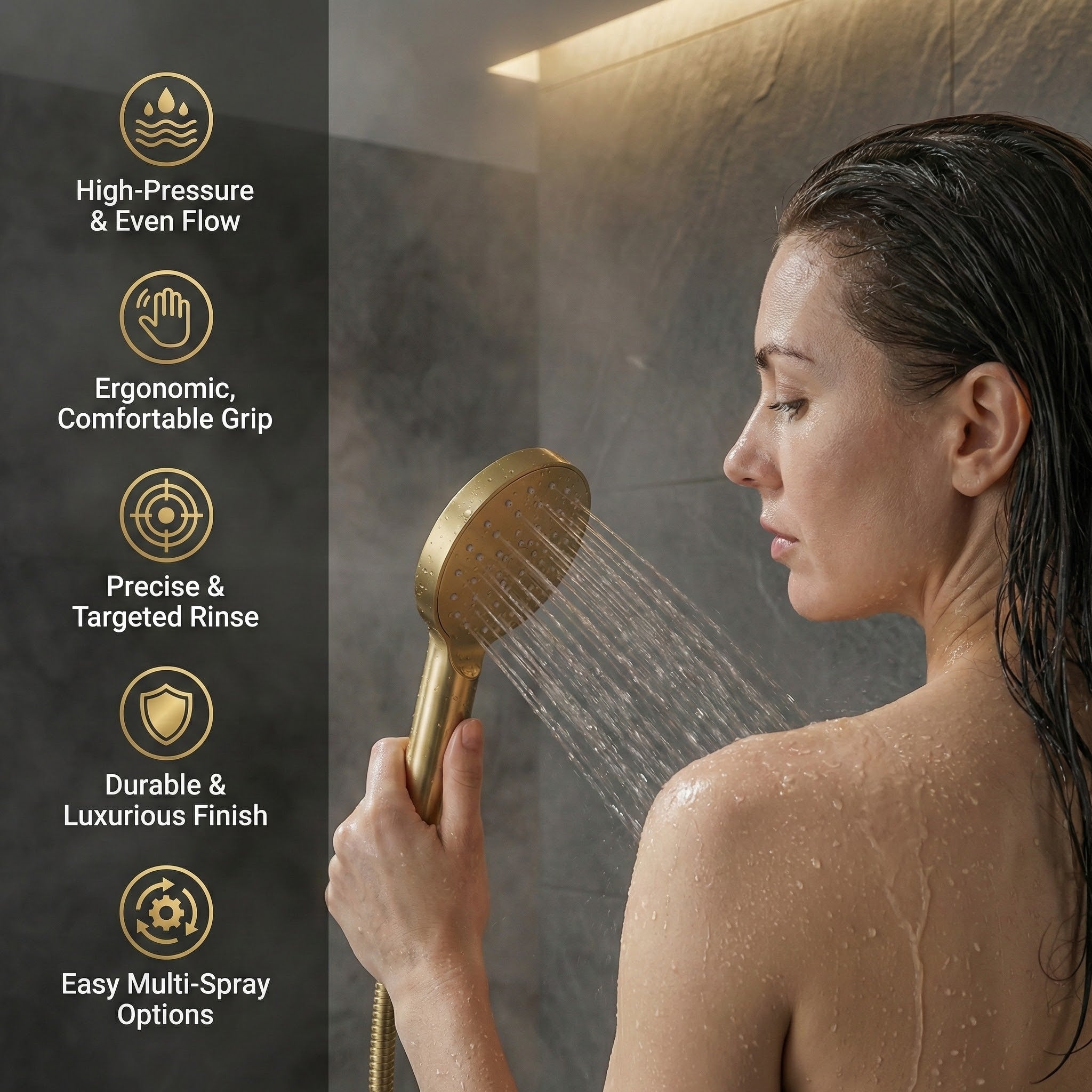 Arko Modern Round Thermostatic Shower – Brass