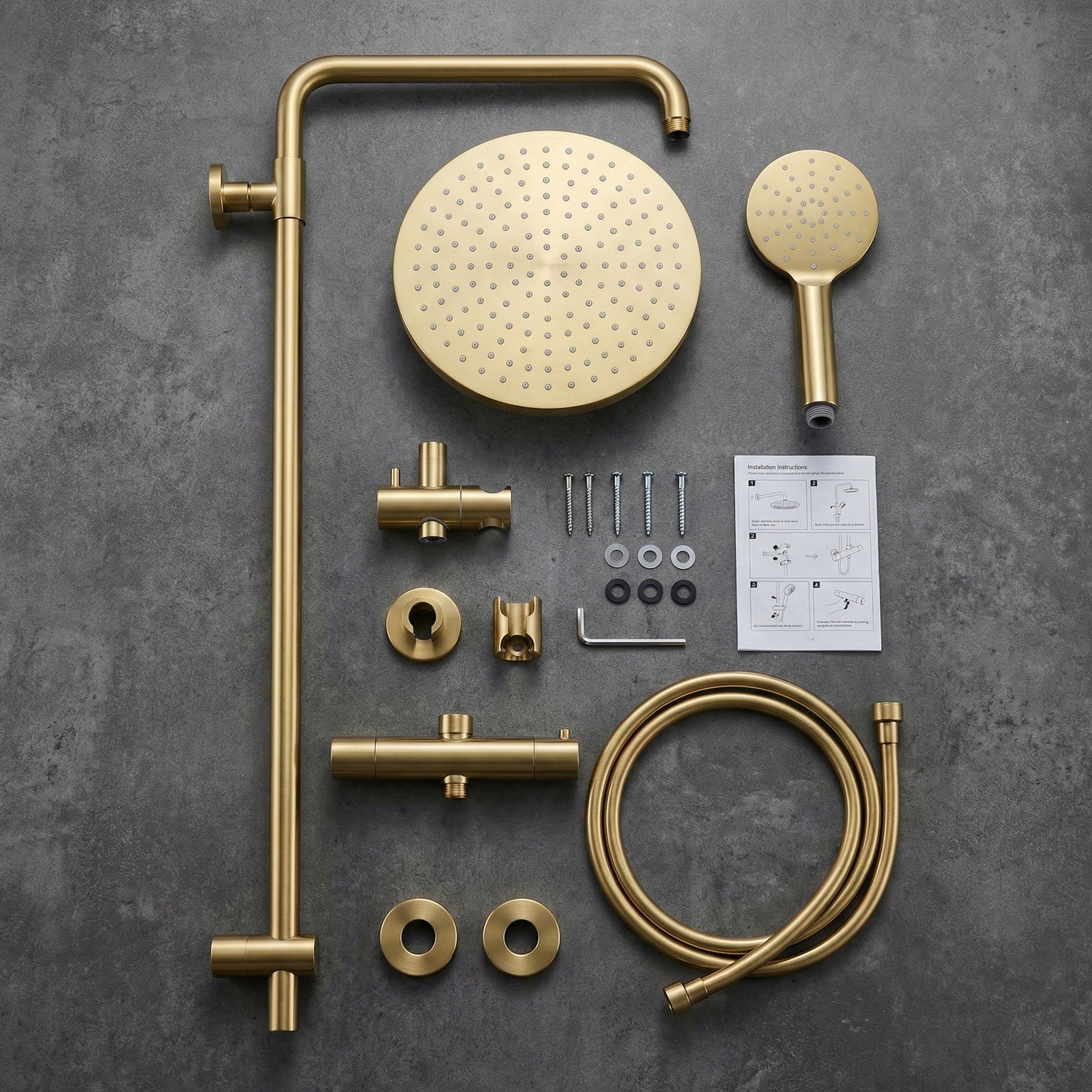 Arko Modern Round Thermostatic Shower – Brass